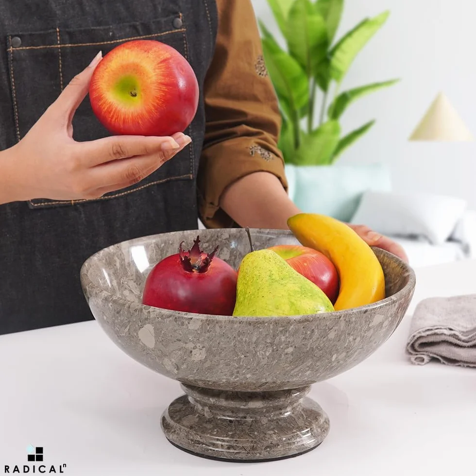 Radicaln Coupe à fruits Marble Oceanic 25 cm, faite main, pour la décoration du comptoir de cuisine, la table à manger et autres accessoires de cuisine
