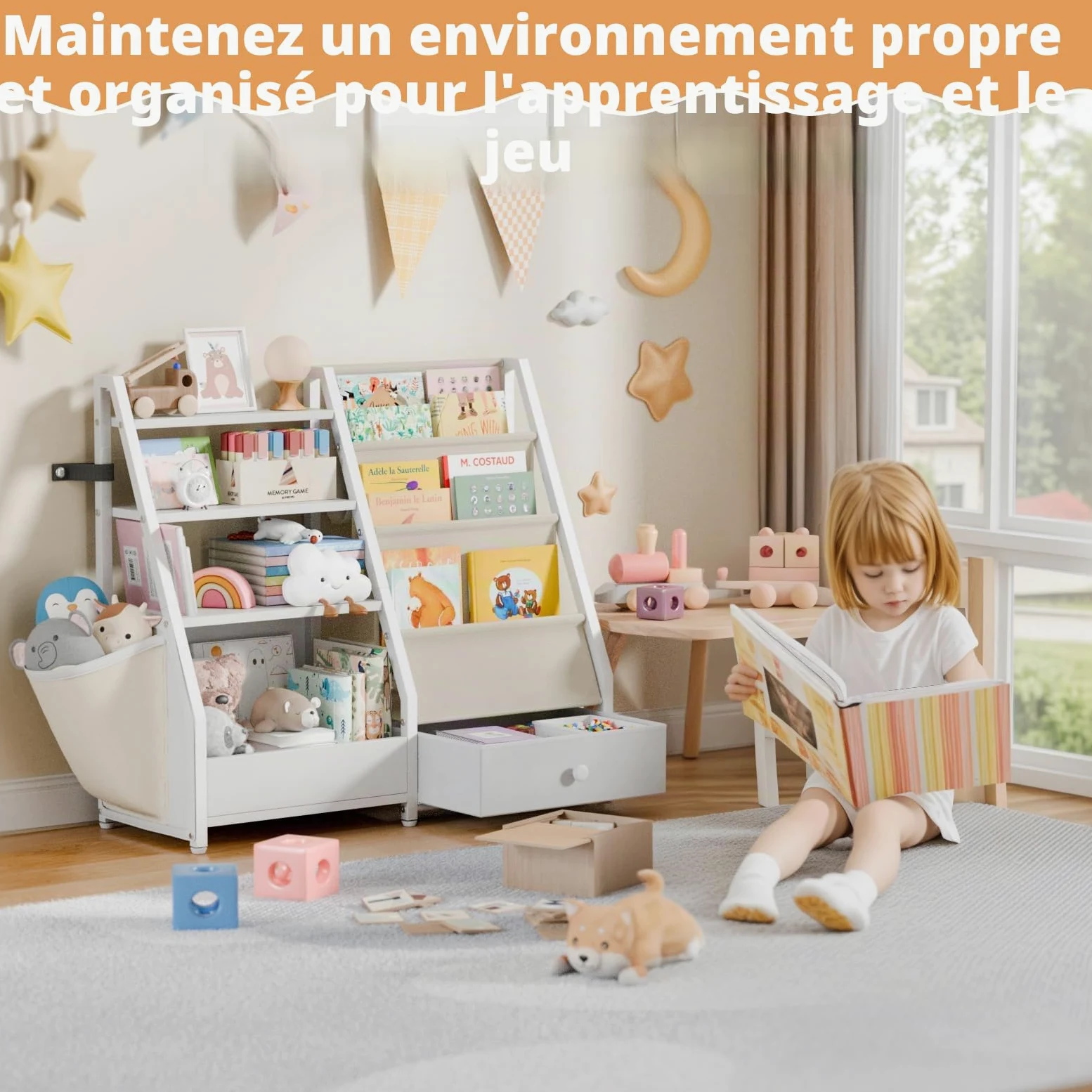 HAVLOTII Bibliothèque pour enfants et rangement de jouets – Étagère à livres pour chambres d'enfants, bibliothèque pour tout-petits, bibliothèque de bébé pour chambre d'enfant, organiseur de jouets