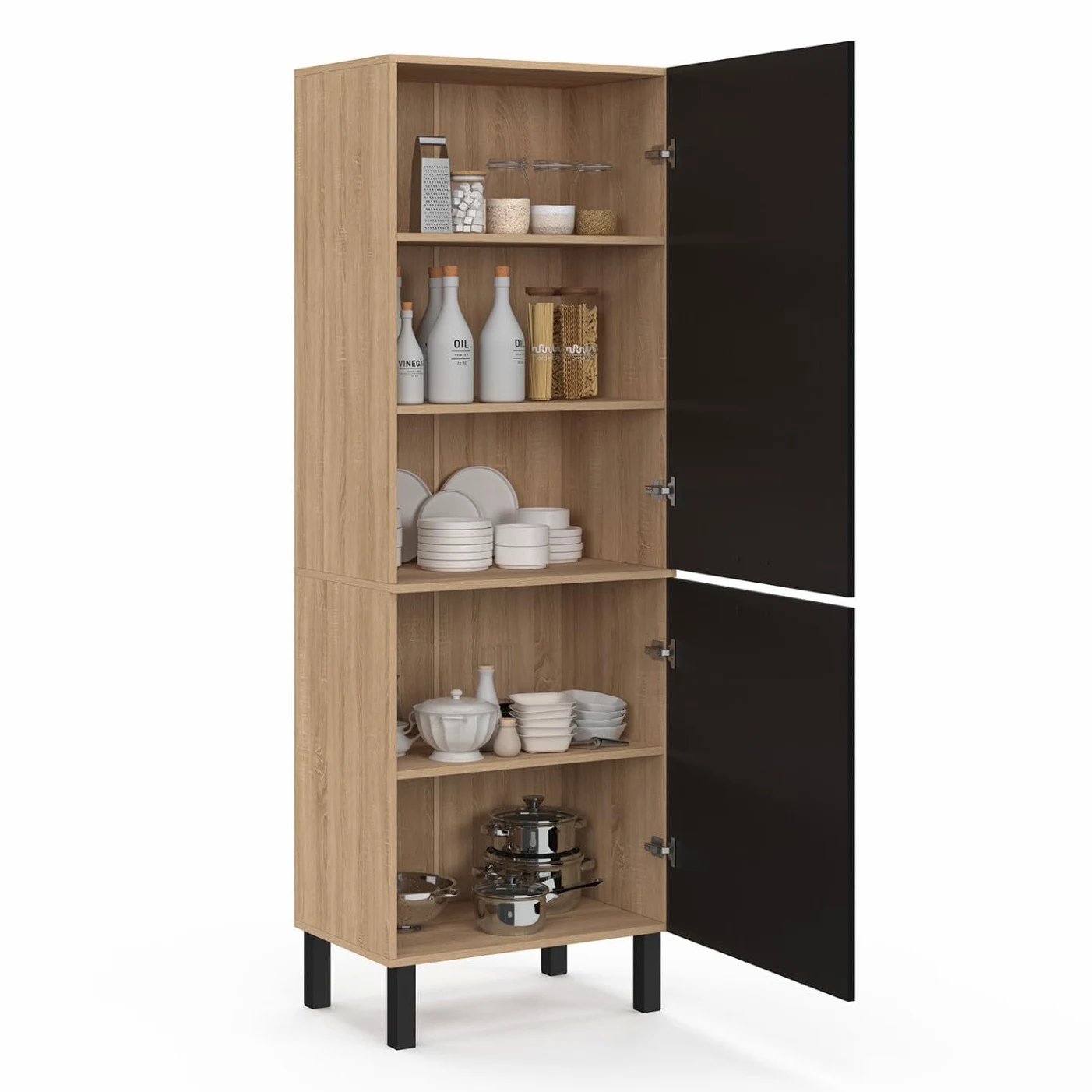 IDMarket - Colonne de Cuisine 60 cm CINA 2 Portes façon hêtre et Noir