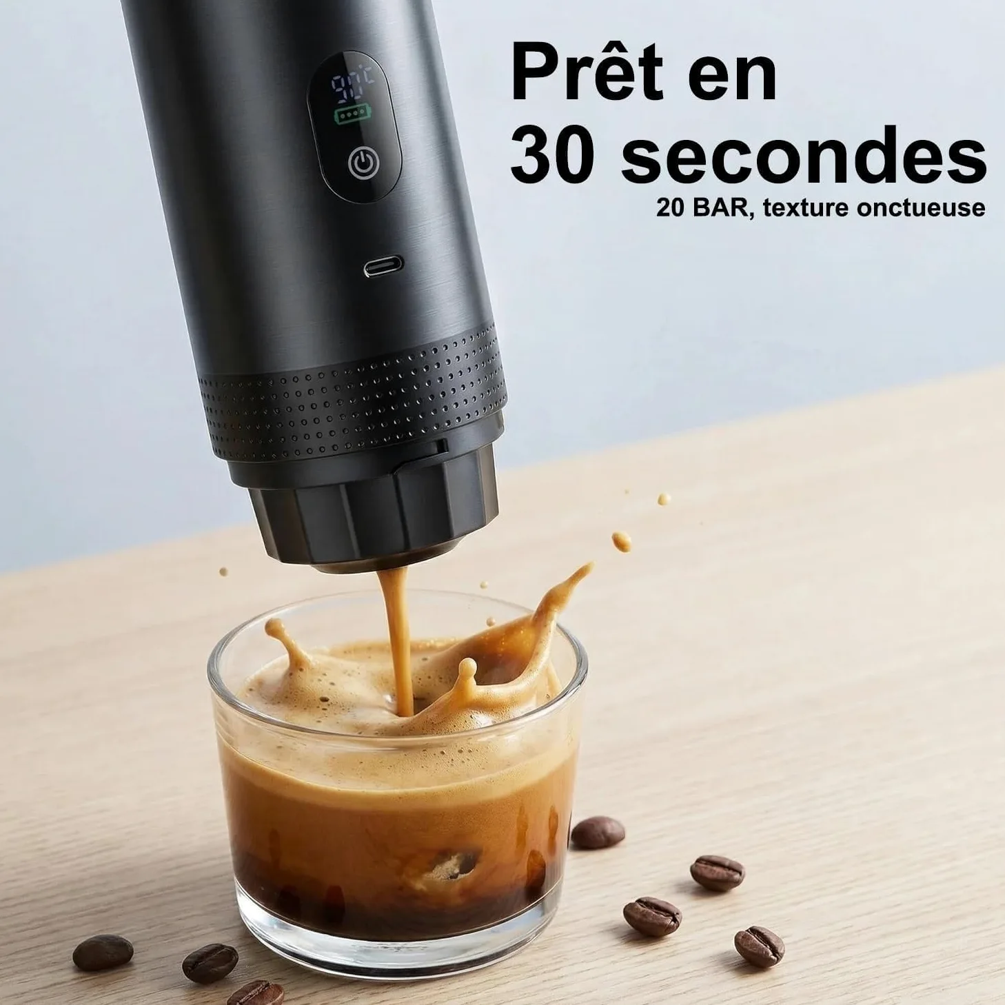 Machine à café électrique portable,Cafetière portable 3-en-1 avec auto-chauffage,Port de chargeur USB-C,Cafetière avec café moulu et capsule NS pour RV, camping, randonnée, bureau
