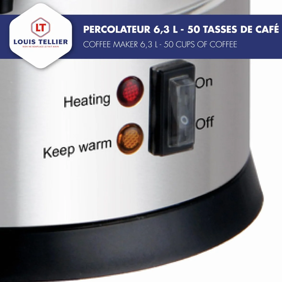 LOUIS TELLIER - Percolateur à café professionnel - Capacité 6,3 L - 50 tasses - INOX - Filtre en inox - Robinet anti-gouttes