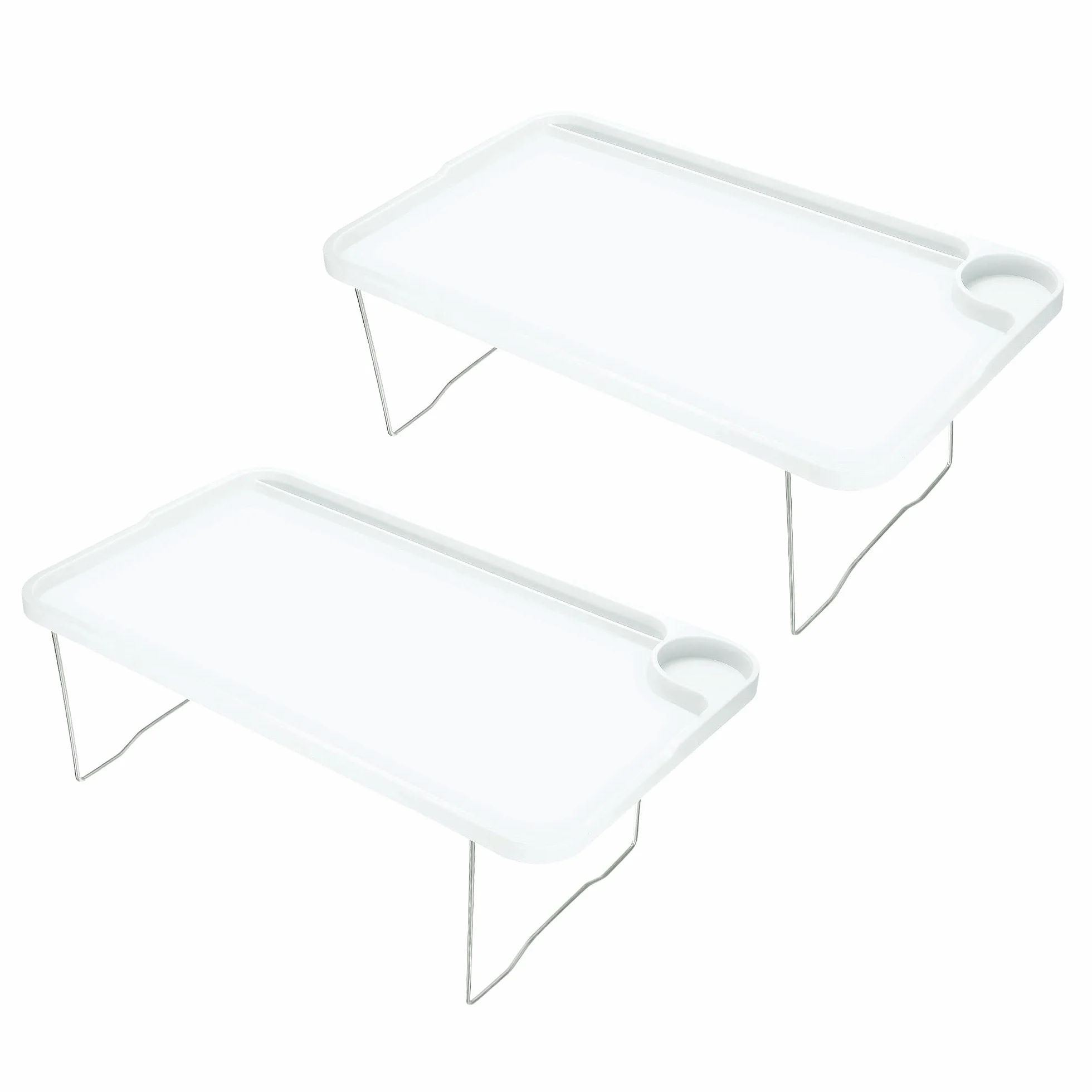 PATIKIL Lot de 2 plateaux de petit-déjeuner avec pieds pliants réutilisables pour ordinateur portable ou goûter Blanc
