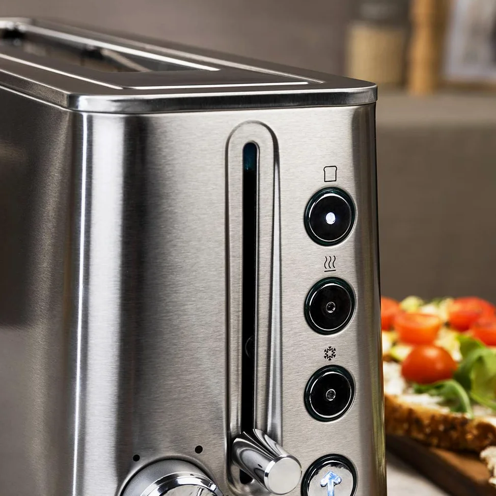 Cecotec Grille-pain BigToast Extra, 1100 W, Fente Longue Extra-large, 4 Fonctions préconfigurées, 6 Niveaux de Puissance, Barres Supérieures pour Réchauffer, Acier, Capacité pour 2 Toasts