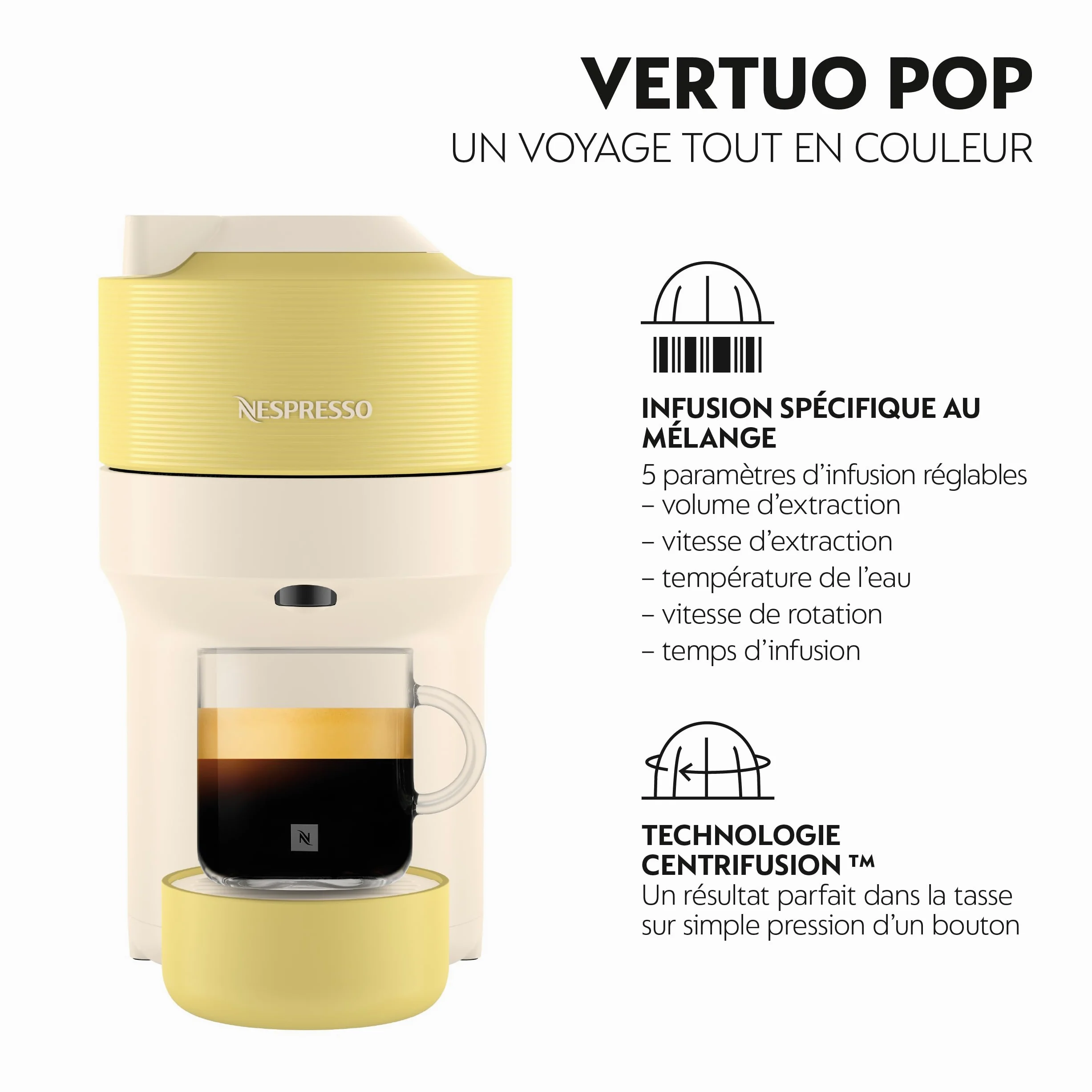 De'Longhi Nespresso Vertuo Pop - Machine à Café en Capsules, Technologie Centrifusion, 4 Tailles de Tasse, Set de 12 Capsules Inclus, Jaune Pastel (ENV90.LE)