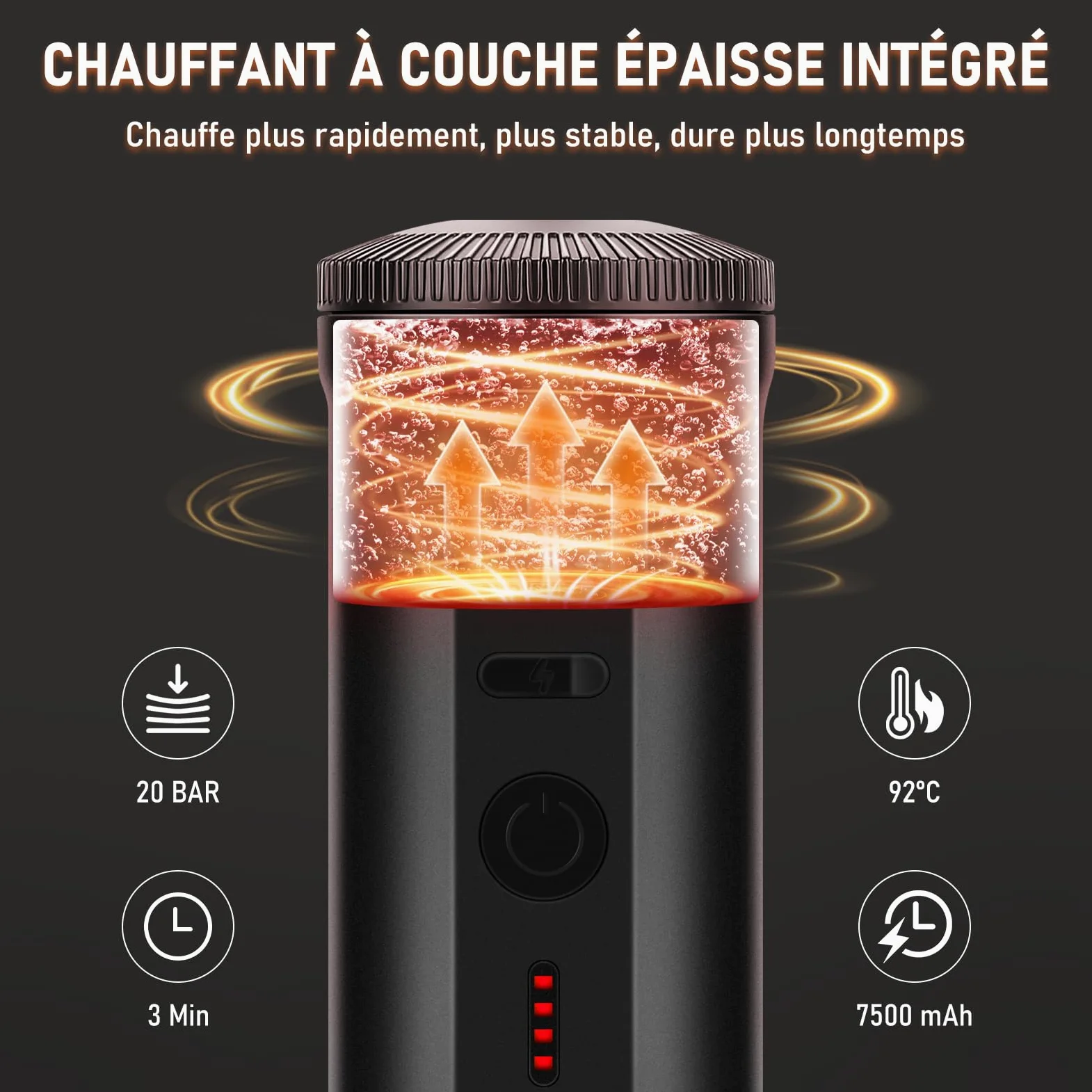 ICARE Machine à Café Portable, Cafetière Portable 2 en 1 pour Capsules NS et Café Moulu, Auto-Chauffante, Recharge USB-C, Indicateur de Batterie, pour Camping, Randonnée, Voyages, Camping-cars (Noir)
