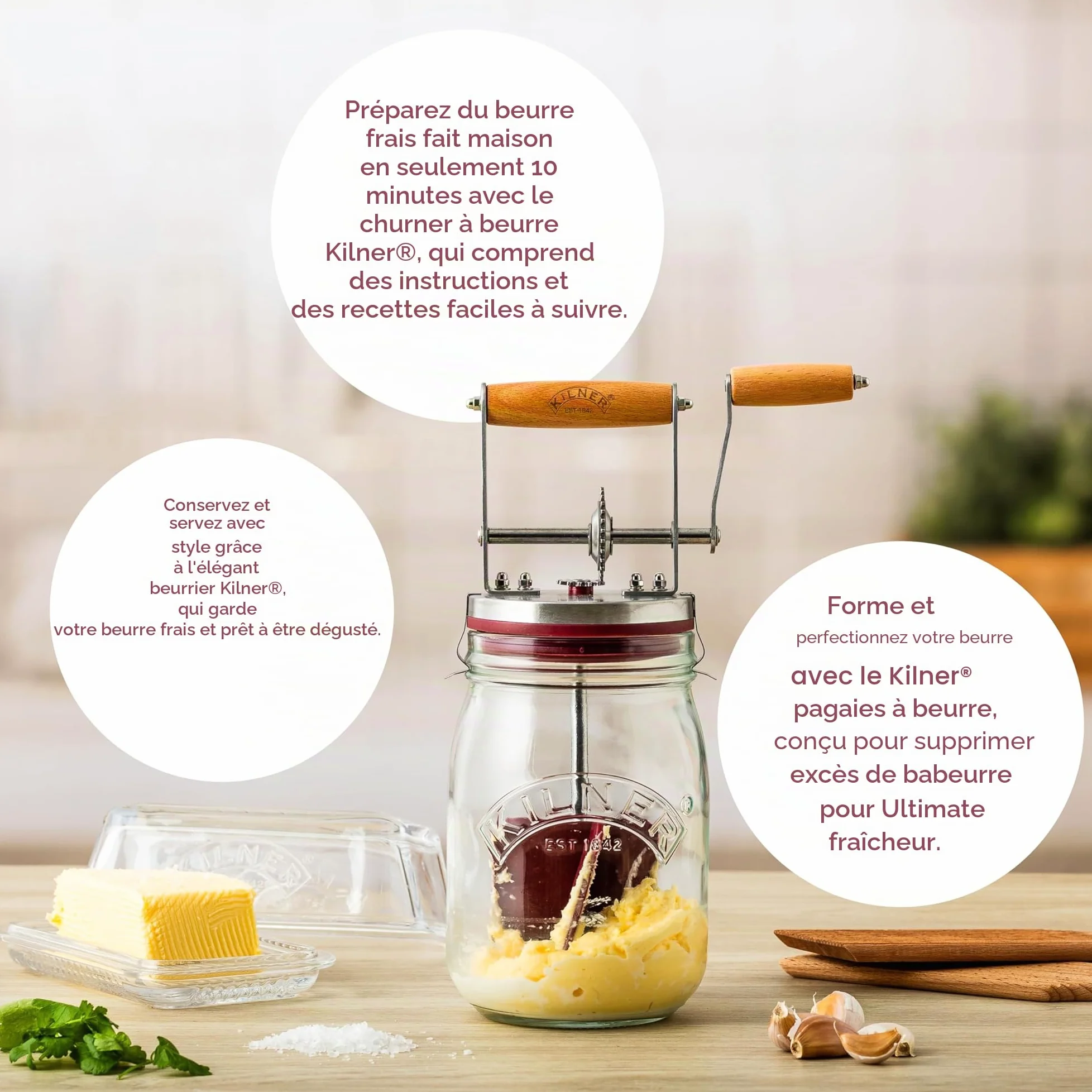 Kilner Baratte à beurre 1L en verre