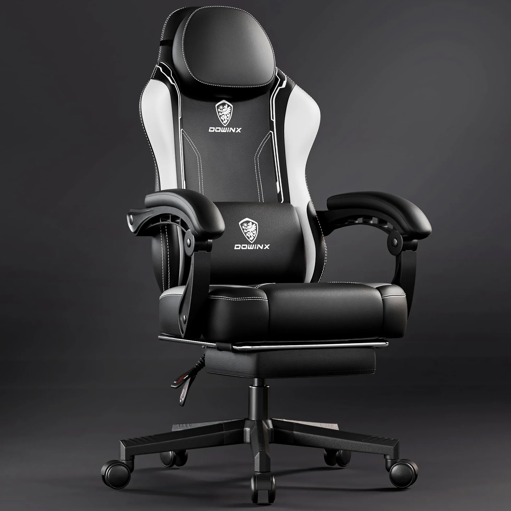 Dowinx Chaise de gamer, ergonomique, avec soutien lombaire, en cuir synthétique et polycarbonate, dossier élargi, charge maximale de 150 kg, blanche