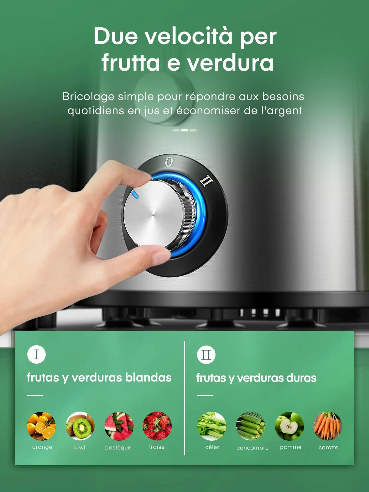 Juilist Centrifugeuse Extracteur de Jus 600W, Acier Inox 304, Fruits et Légumes, Grande Bouche 65mm, 2 Vitesses, Facile à Nettoyer, Brosse & Recette Inclus