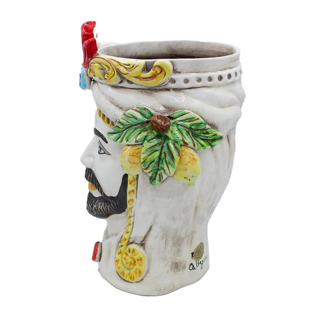 SICILIA BEDDA CAPACI Têtes de Lande siciliennes (1pc) h Environ 27 cm Céramique Caltagirone, modèle Classique avec Fruits - Homme
