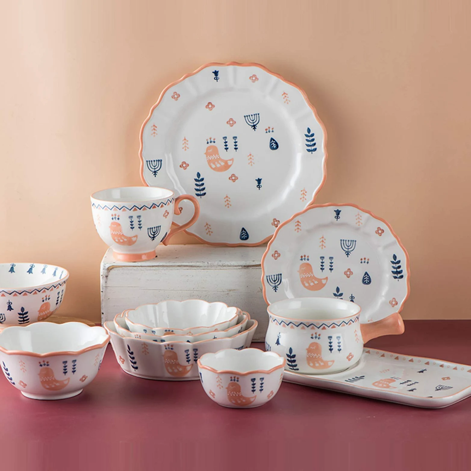 Ensemble de Plats/Assiettes/Bols, Ensembles de Vaisselle en céramique, Service de Table Japonais en Porcelaine Peinte à la Main de 33 pièces | Bol à céréales de Luxe lége,