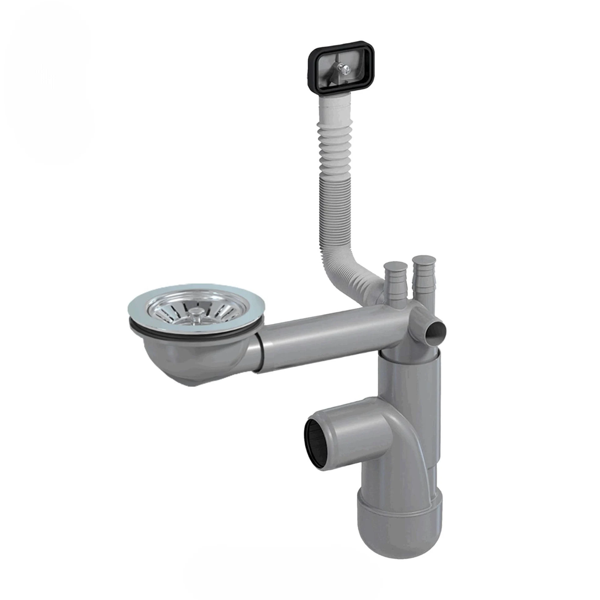 Flexlok Siphon télescopique pour éviers de cuisine/bacs à vaisselle peu encombrants | Flexibilité universelle avec plastique recyclé | (Flexlok 1 avec trop-plein rectangulaire sans tuyau