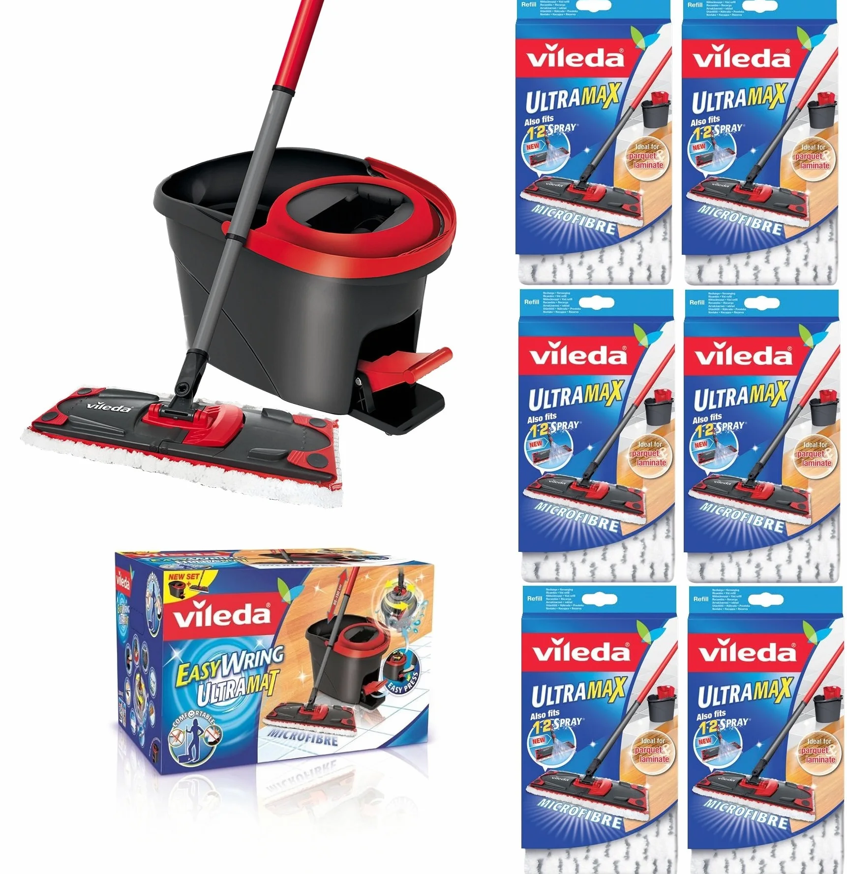 VILEDA EasyWring ULTRAMAT Kit d'essuie-glace et seau avec essorage de puissance PLUS SECHS