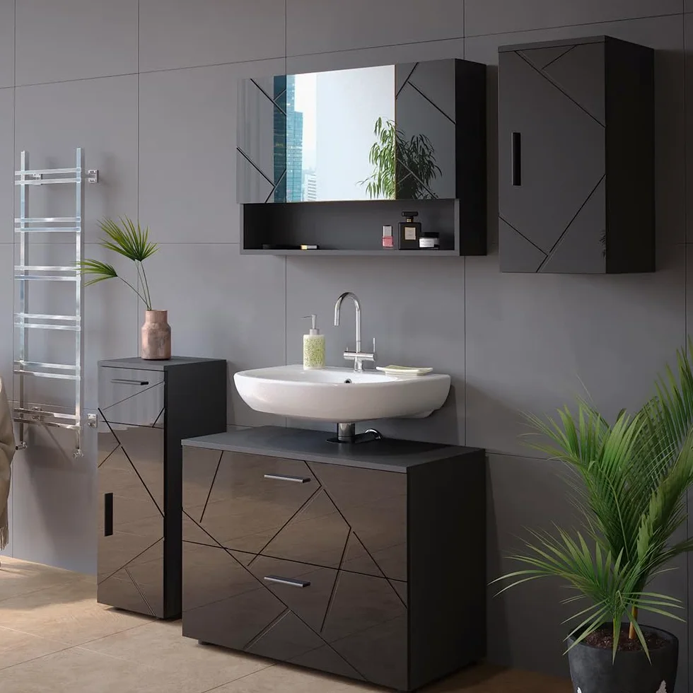 Vicco Armoire Murale Irma, Anthracite Haute Brillance, 30x59cm, adapté à la Fixation Murale et combinable avec d'autres Meubles Irma