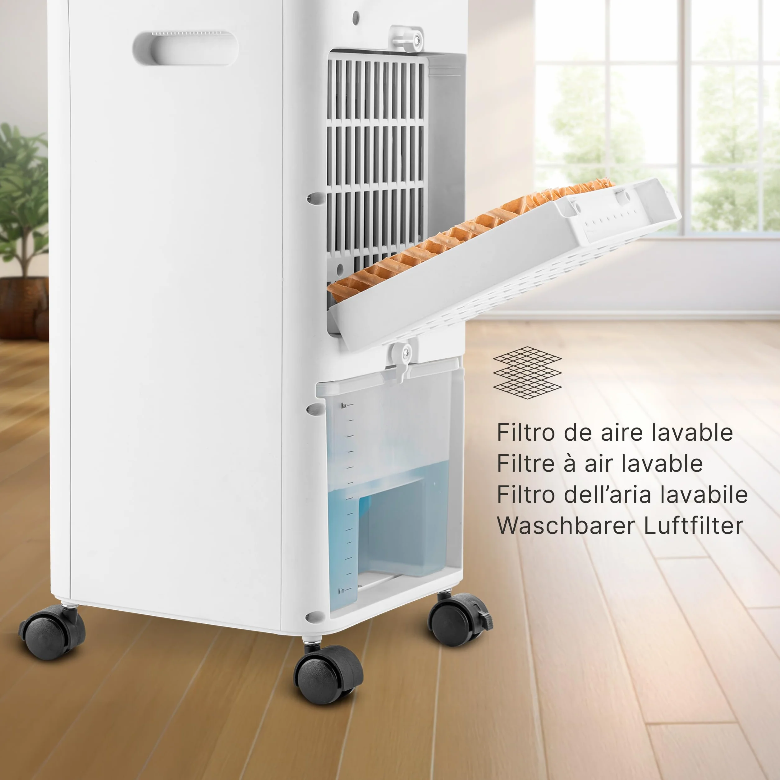 Ufesa Narvik Rafraîchisseur d’Air Évaporatif, 65W, Fonction Air Froid et Ventilateur, 3 Vitesses, 3 Modes, Panneau Tactile, Réservoir de 5L, Minuteur 12h, Filtre Lavable, Télécommande