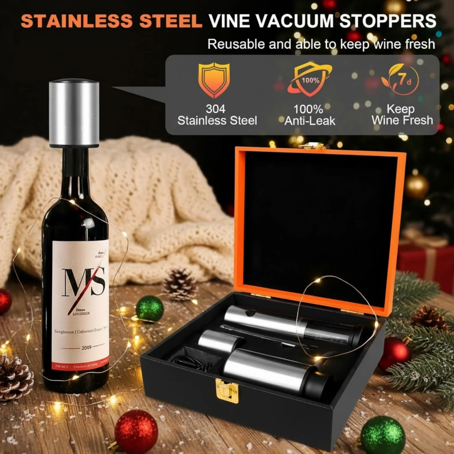 Tire-Bouchon Électrique Rechargeable 4 en 1, Coffret Cadeau avec Ouvre Bouteille & Aérateur de Vin Automatique, Bouchon à Vide et Coupe-Capsule, Idée Cadeau pour Noël et Anniversaire