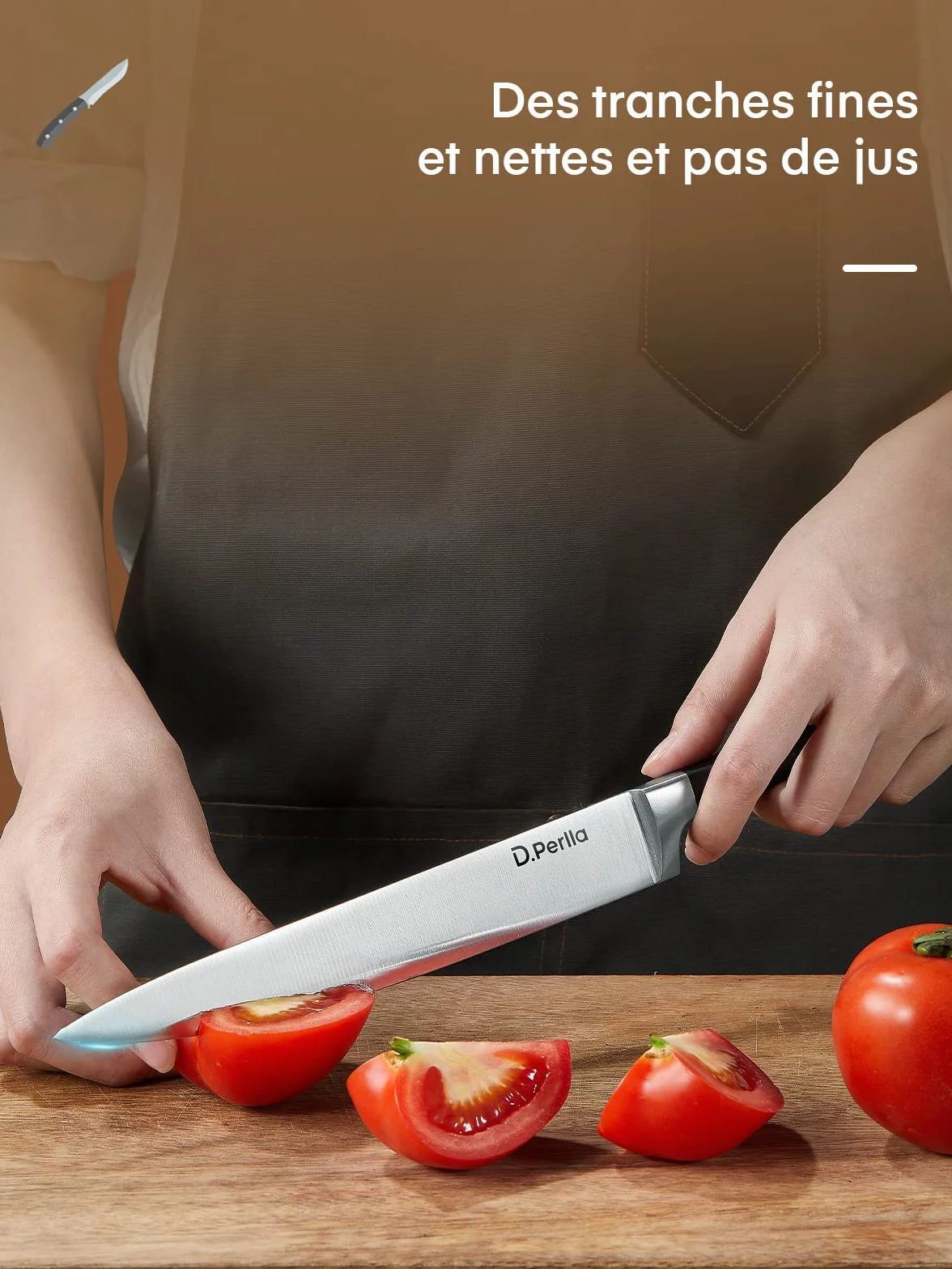 D.Perlla Couteaux de Cuisine, 6 Pièces Set Couteau Cuisine en Allemagne Acier Inoxydable, Ensemble de Couteaux Professionnels, Bloc de Bois, Super Aiguisé