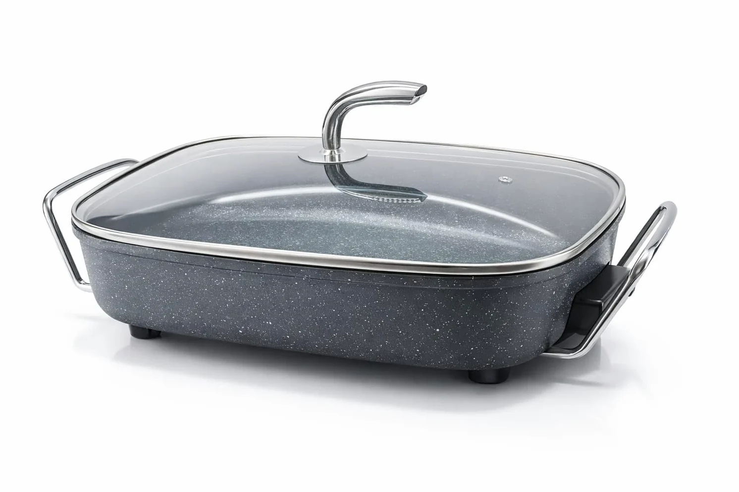 Poêle marmite électrique avec couvercle 6L PIZZAPAN Hot Pot thermostatique, couvercle en verre & volume XXL avec revêtement antiadhésif - parfait pour paella, braisage & wok 1500W Effet Granite