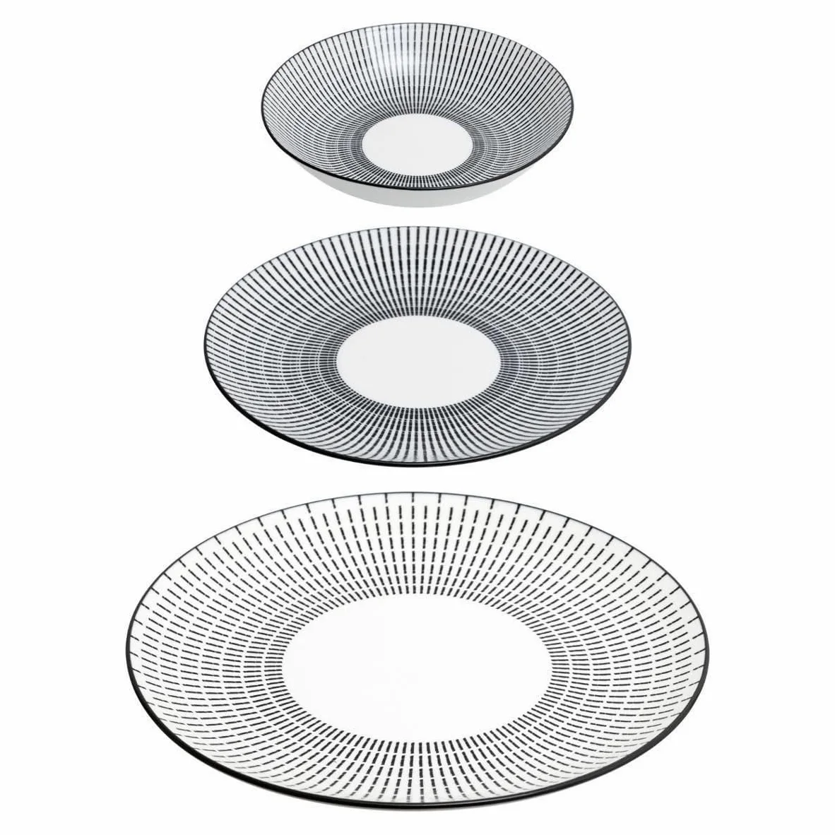 Secret de Gourmet - Service de Table 18 Pièces "Lunis" 27cm Noir & Blanc