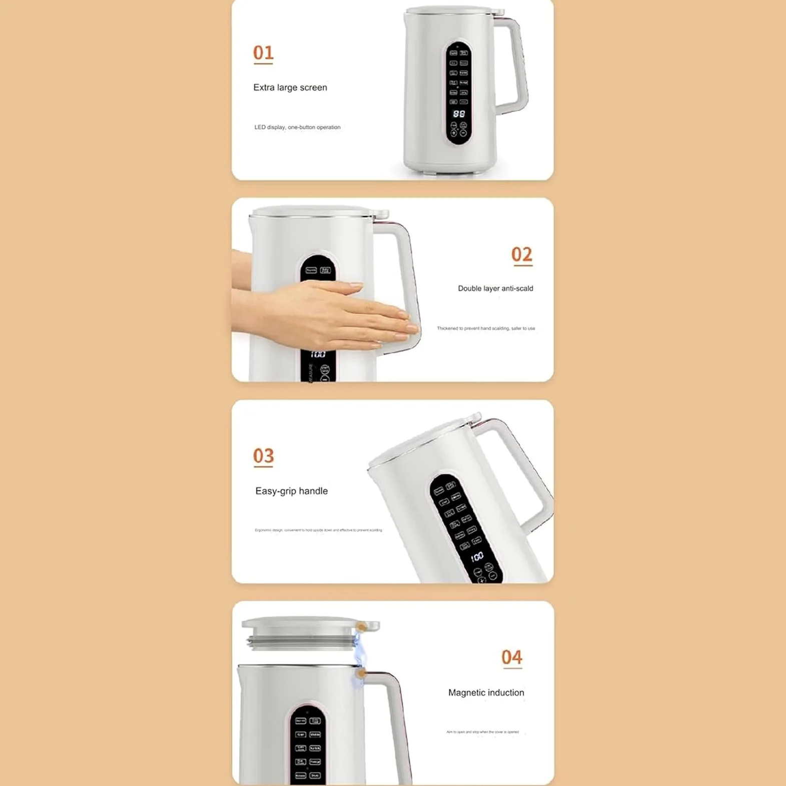 Machine à Lait de Noix Intelligente Touch, 10 Lames en Acier Inoxydable, Machine à Lait de Soja pour la Cuisine Domestique (Prise UE 220V)