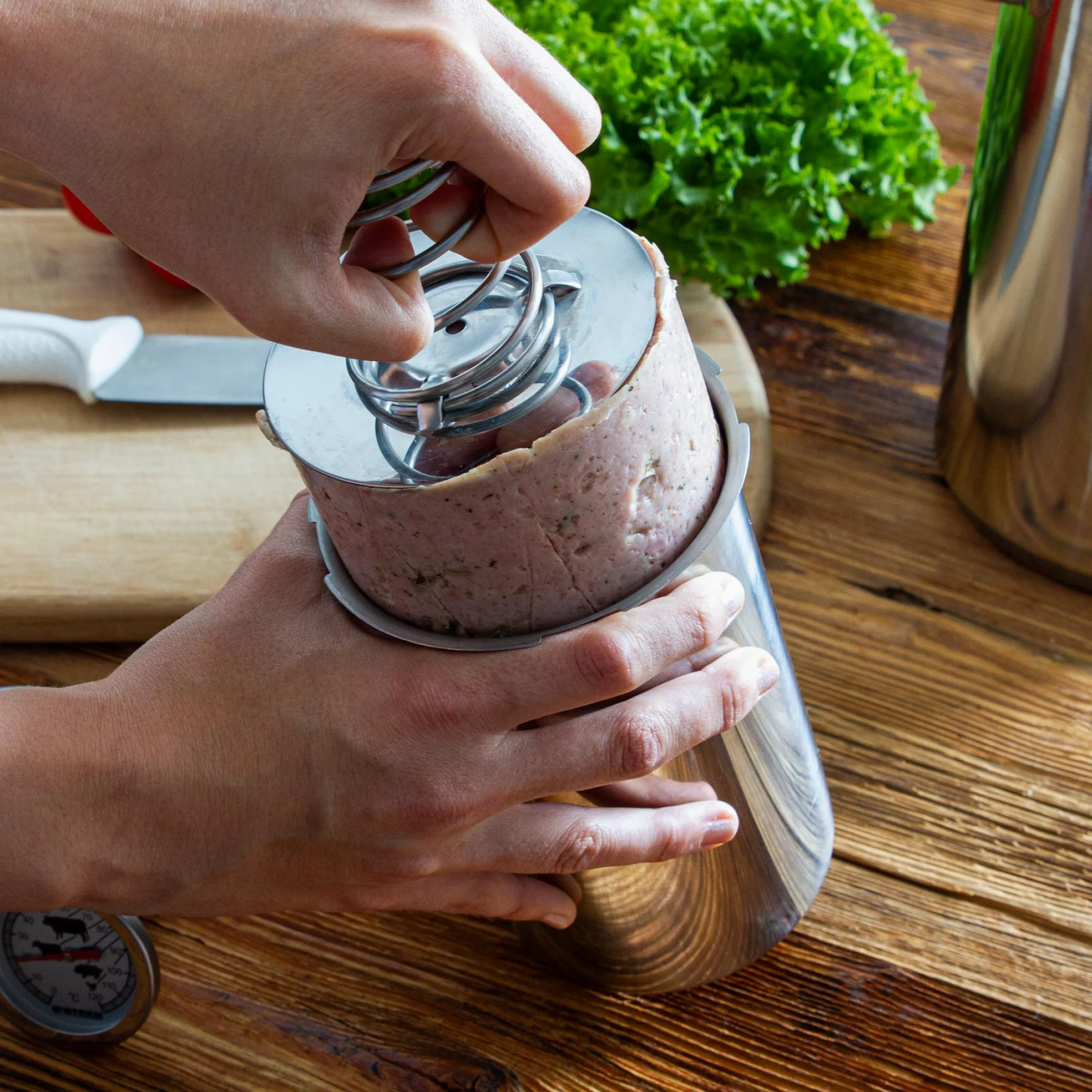 Browin 313016 Kit Complet de 1,5 kg de Réchaud à Jambon Manteau d'eau, avec un Pot de Thermomètre | Pour la Cuisson du Jambon à la Maison | 18/8 en Acier Inoxydable, Argenté