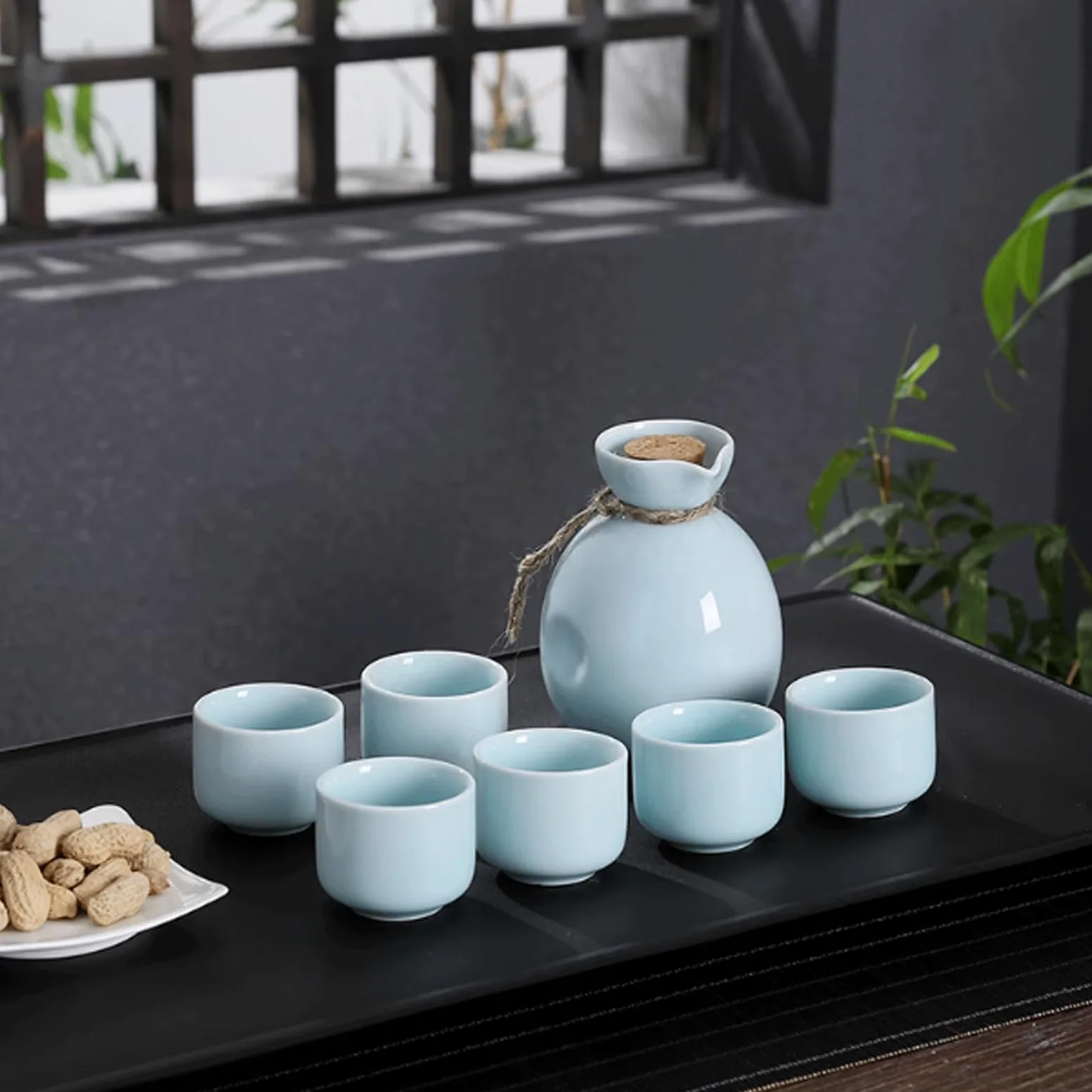 esmen Ensemble de Tasses à saké en céramique, 8 pièces, Artisanat, Verre à vin, Texture glaçure Blanche et Bleue, Tasses en céramique, Artisanat, Verres à vin, Ensemble de Tasses à saké