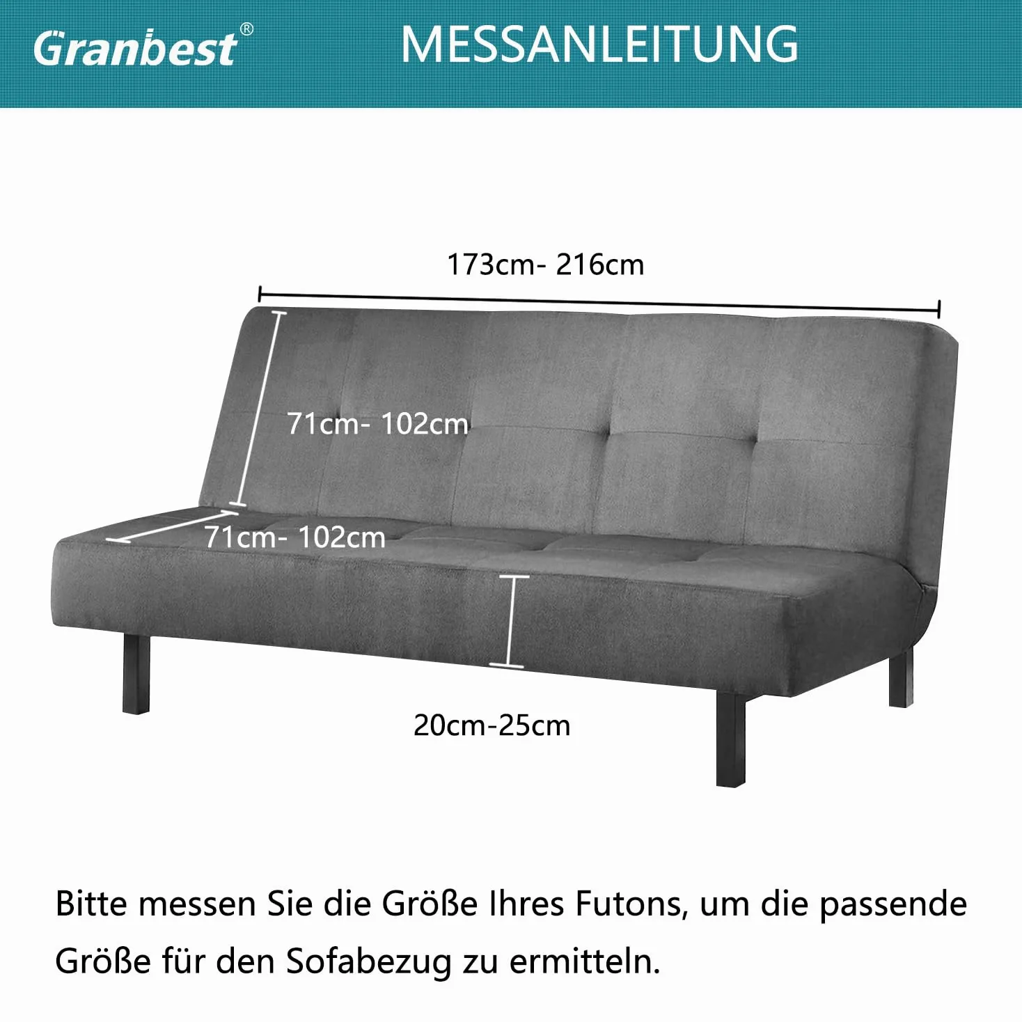 Granbest Housse de futon épaisse à haute élasticité - Sans bras - Nouveau motif - Pour canapé-lit plissé - Antidérapante - Sans accoudoirs - Futon - Noir