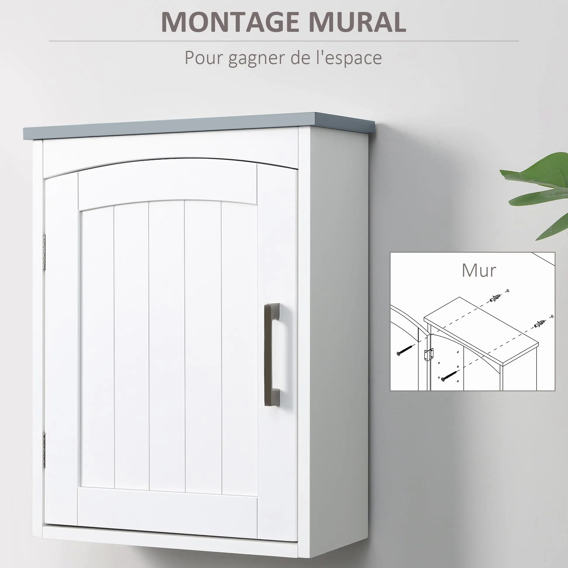 kleankin Meuble WC Suspendu Armoire à Pharmacie Murale Armoire Salle de Bain Rangement avec Porte et étagère réglable - 41 x 18,5 x 52 cm - MDF - Blanc