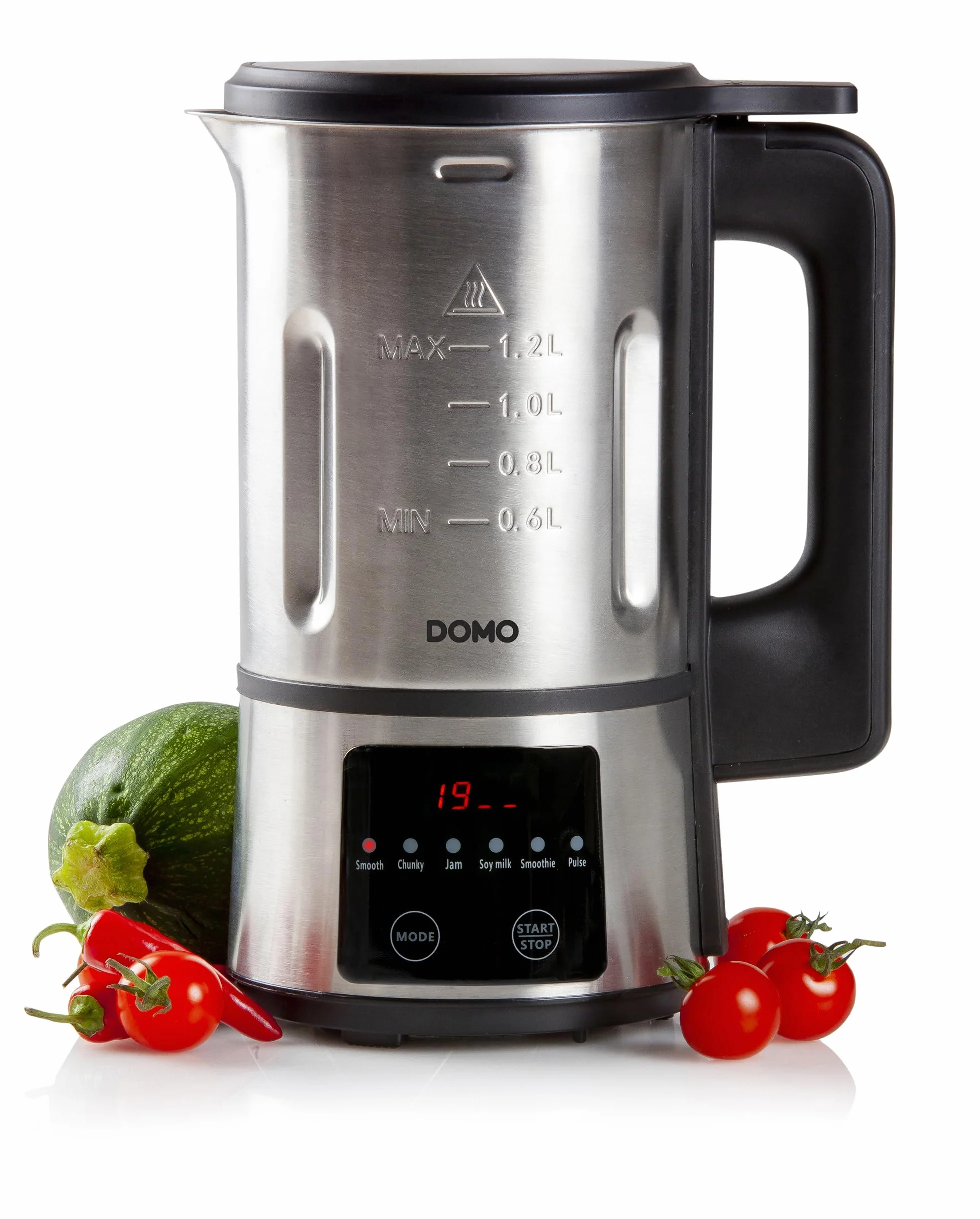 DOMO DO727BL - Blender Mixeur - 1.2L - Soupe Maker avec 6 Programmes - Smooth, chunky, Confiture, Smoothie, lait végétal, Nettoyage/Pulse - Argenté