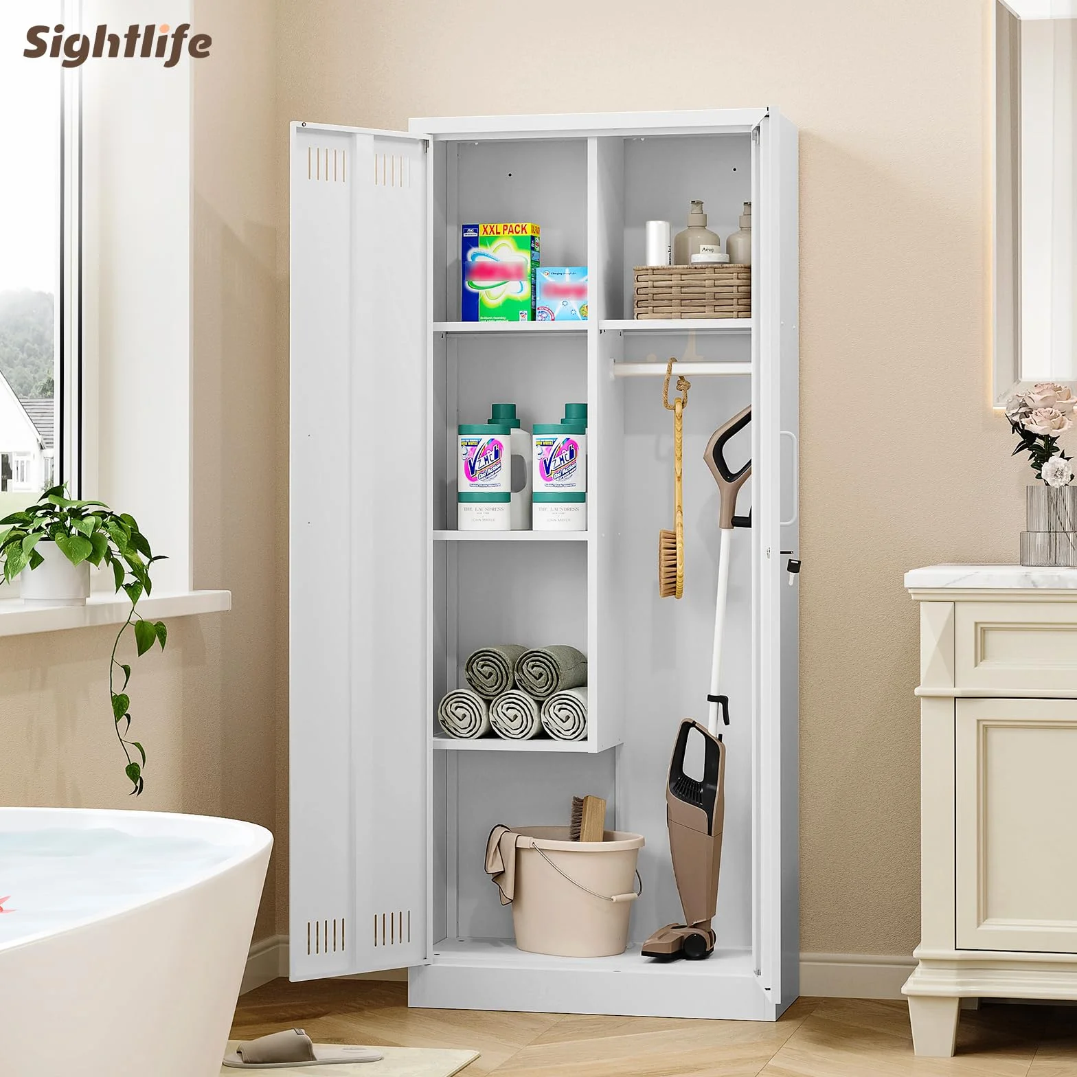 Sightlife Armoire a Balai Exterieur Armoire exterieure de Rangement Placard à Balai Placard Polyvalent Armoires de Nettoyage pour Restaurant Cuisine Garage 70 x 30 x 168 cm