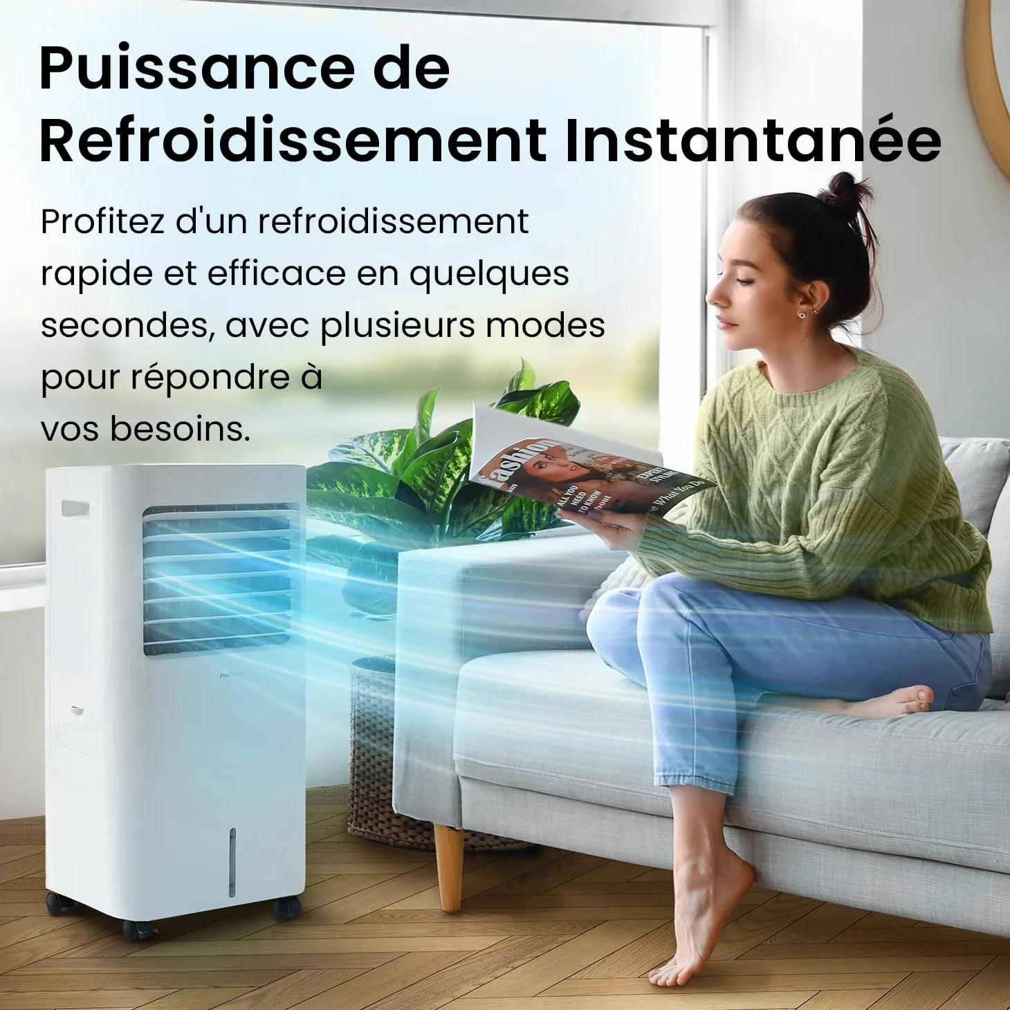 Pro Breeze Rafraîchisseur d’Air Portable 10L, Ventilateur, Humidificateur, 3 Vitesses, Télécommande - Refroidisseur par évaporation Puissant et Mobile avec Minuterie et Oscillation automatique