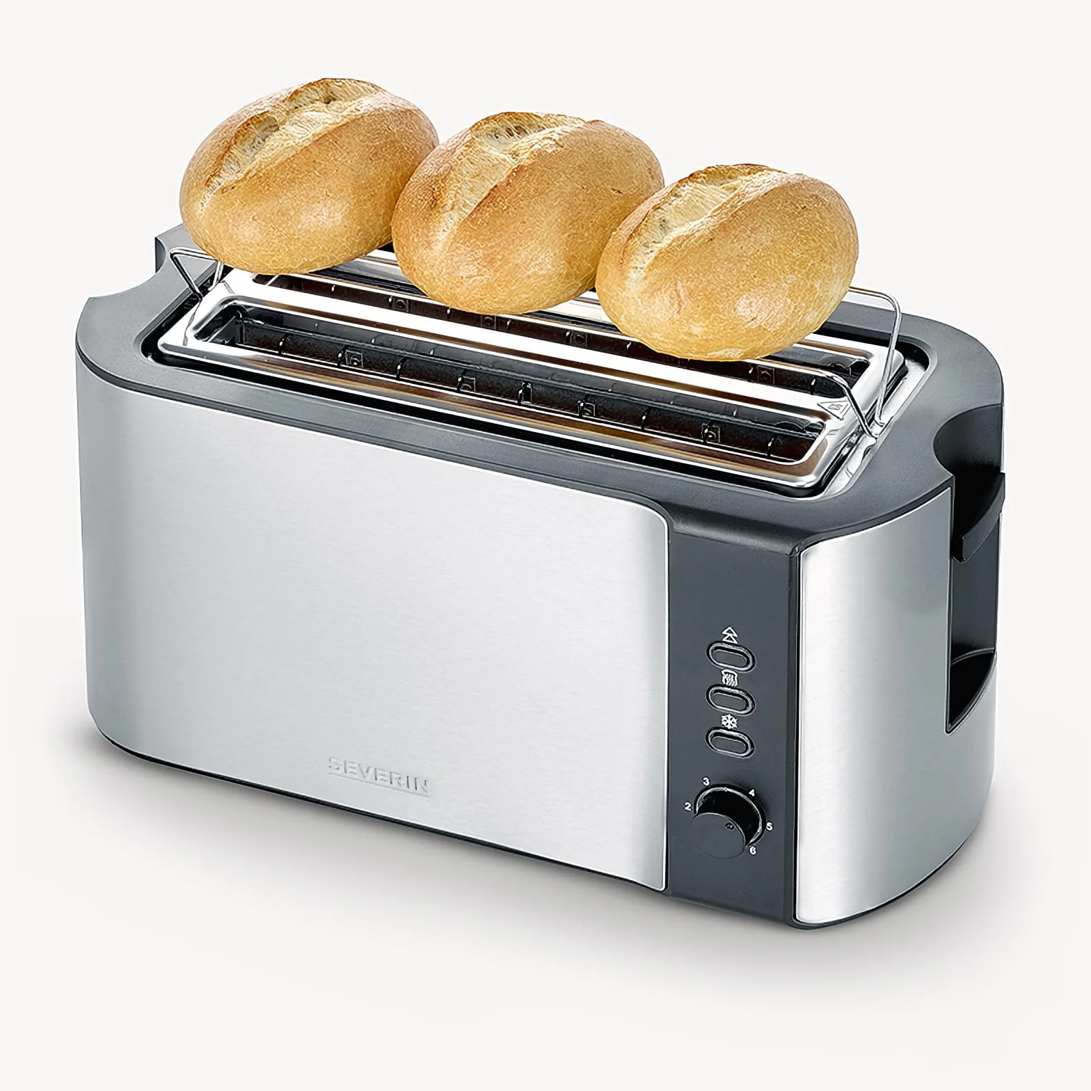 SEVERIN Grille-pain automatique 1400 W, Toaster compact 2 fentes jusqu'à 4 tranches, Grille-pain électrique avec réglage du degré de brunissage & fonction décongélation, Inox/Noir, AT 2590