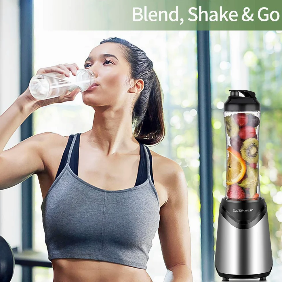 La Rêveuse Mixeur Blender avec 2 Bouteilles BPA-Free Portables de 550ml Mini Blender électrique Multifonctionnel pour Smoothie Milk-shake Fruits,Puissant 300W (Silver)