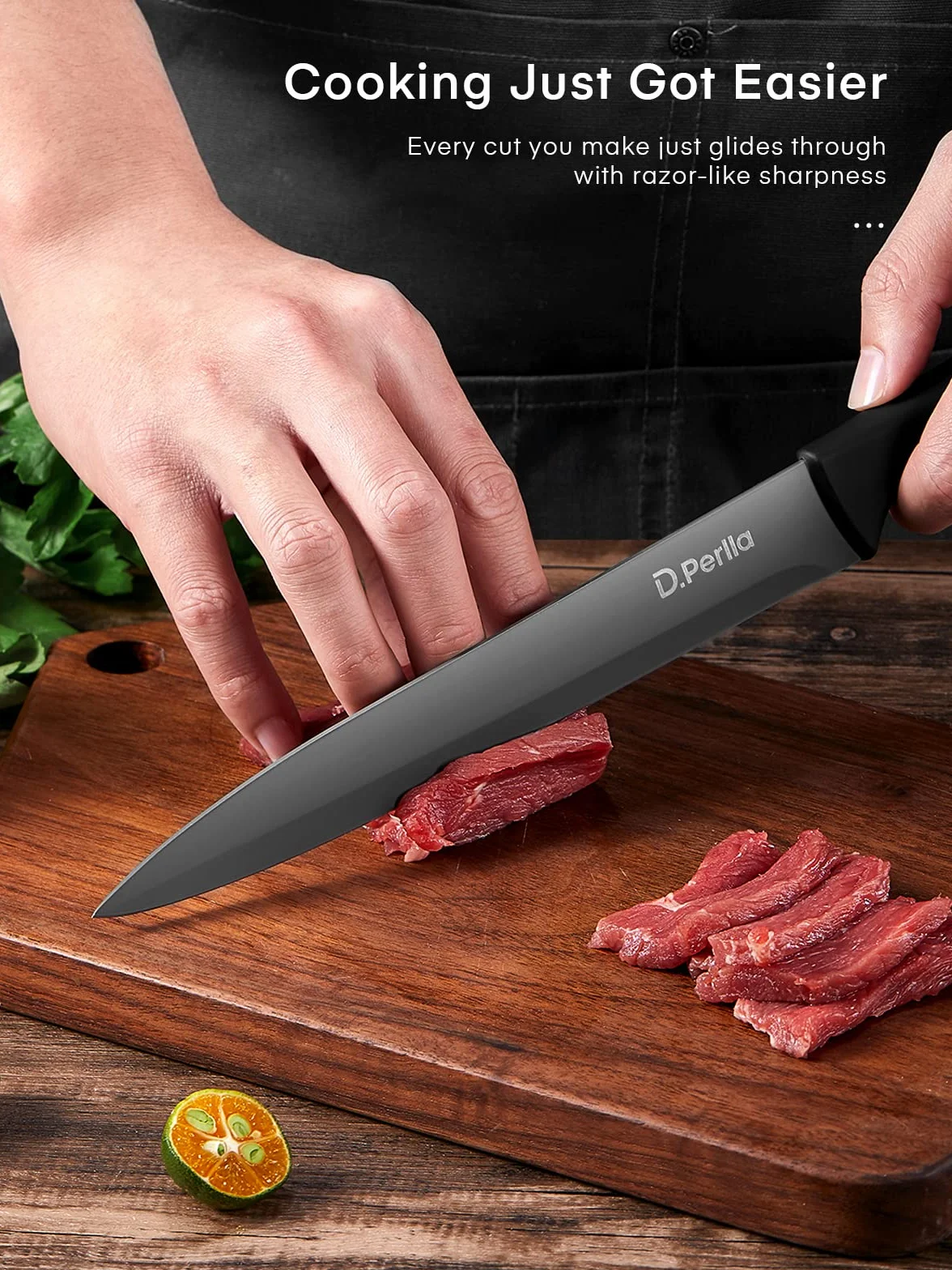 D.Perlla Couteau Cuisine, 15 Pièces Bloc Couteaux Cuisine en Acier Inoxydable, Ensemble de Couteaux Professionnels avec Bloc Couteaux en Bois, Super Aiguisé