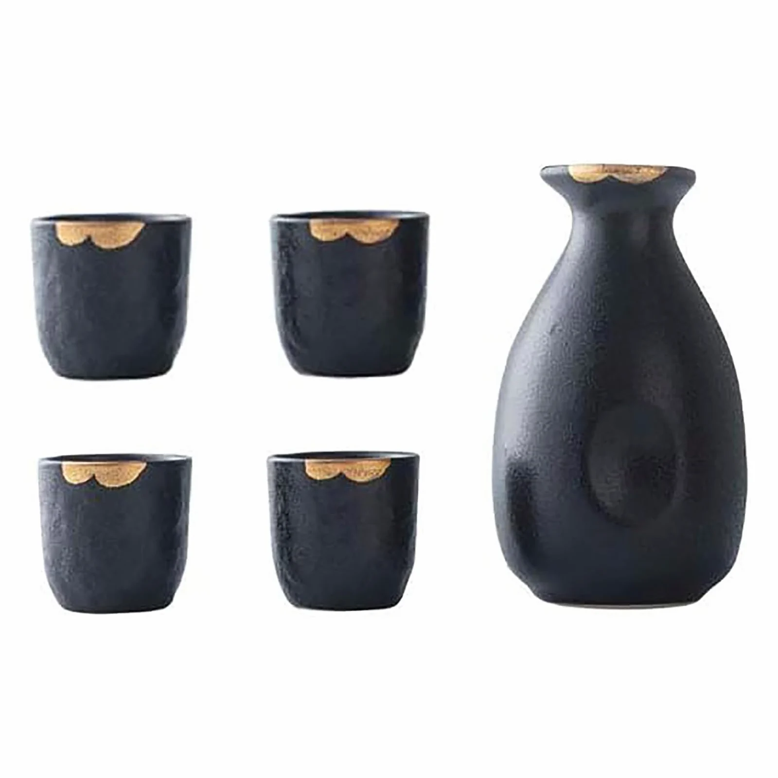 Lot de 5 tasses à saké japonaises peintes à la main en porcelaine et céramique pour dégustation de vin à la maison, noir