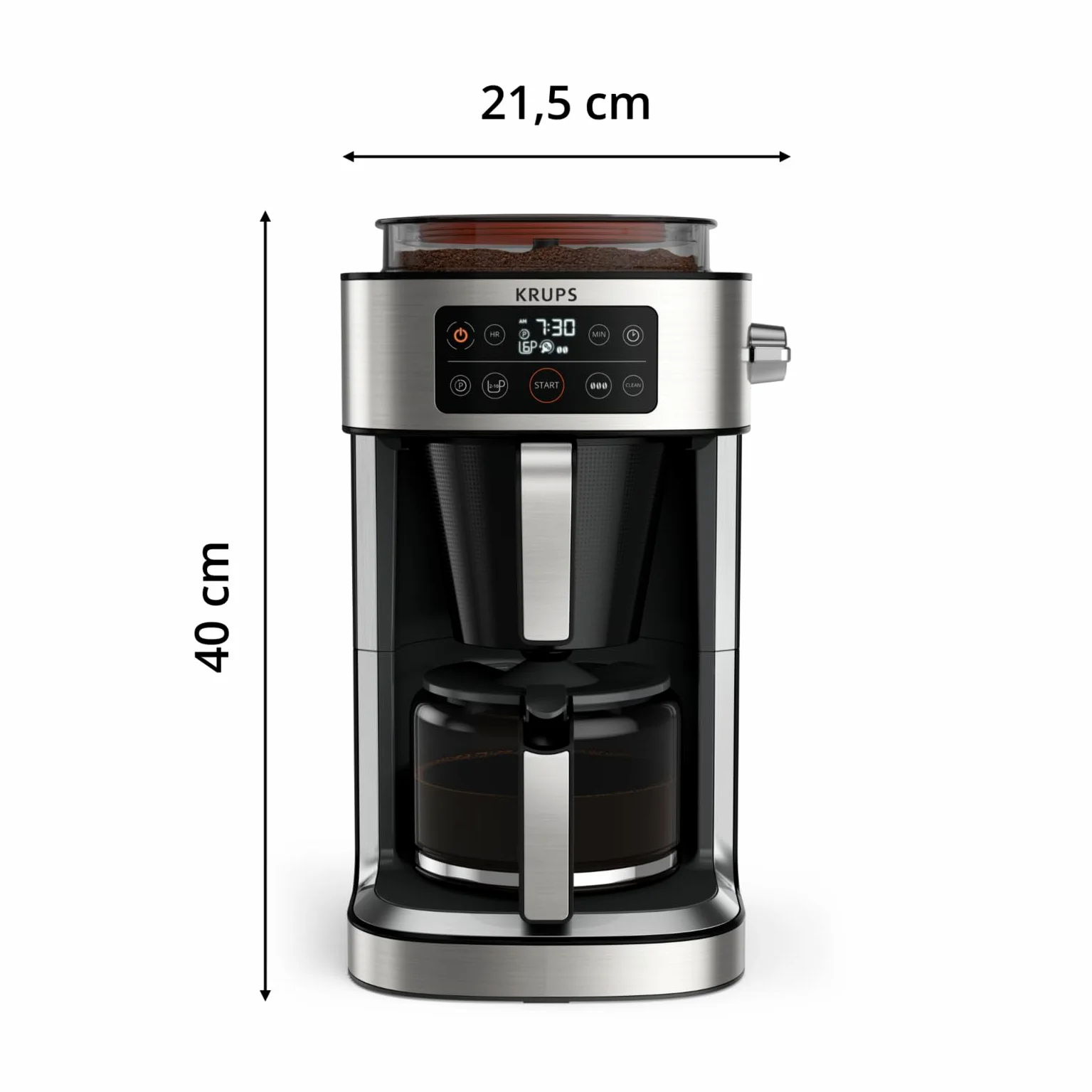 Krups Cafetière filtre Aroma Partner, Bac à café hermétique intégré, Dosages automatiques et précis grâce au système de levier intelligent, 10 à 15 tasses, Capacité 1,25 L KM760D10