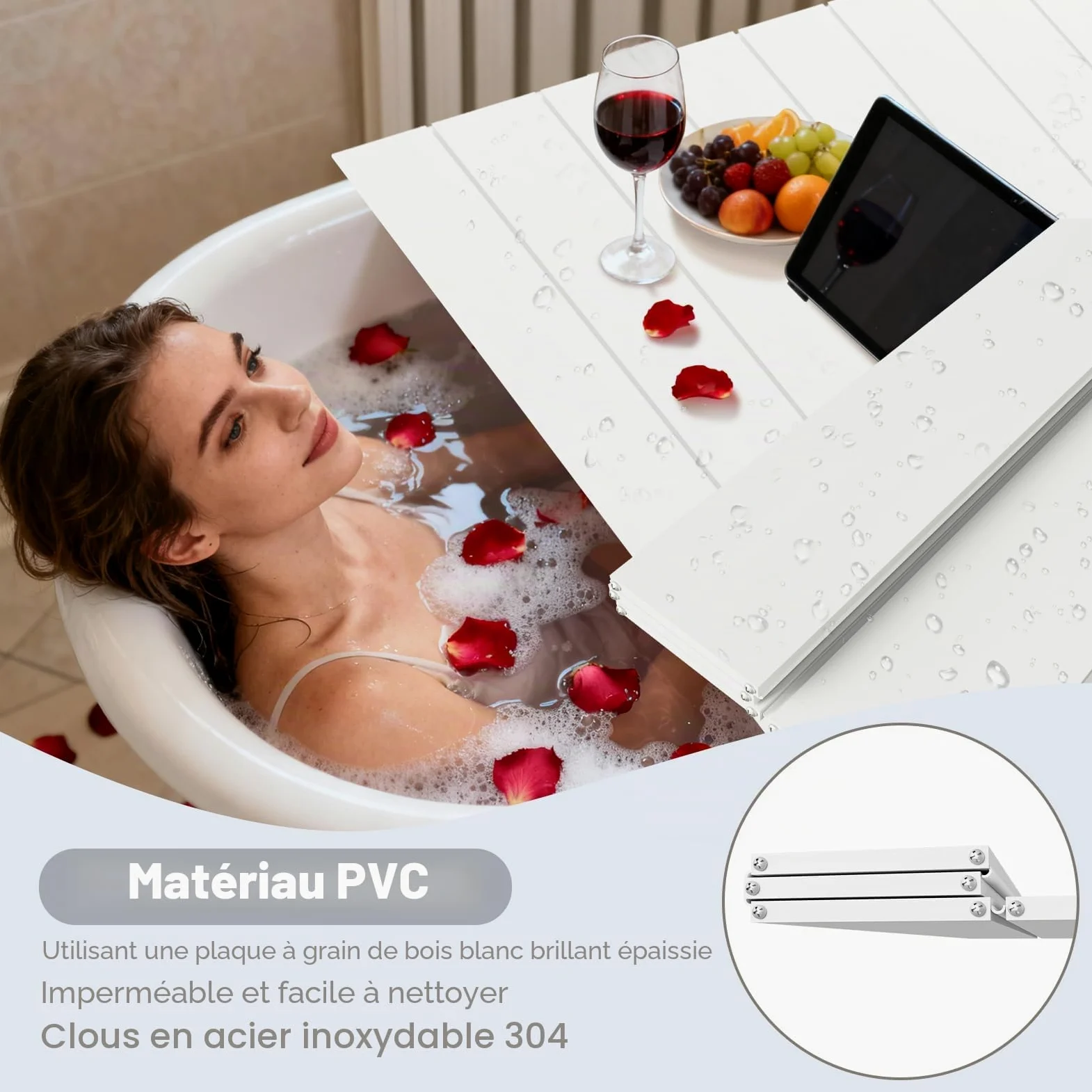 Couverture De Baignoire, Étanche Ponts D'isolation de Baignoire Anti-poussière Pliante Protège-poussière Support De Rangement, Blanc (Taille : 75cm x 170cm x 0.7cm)