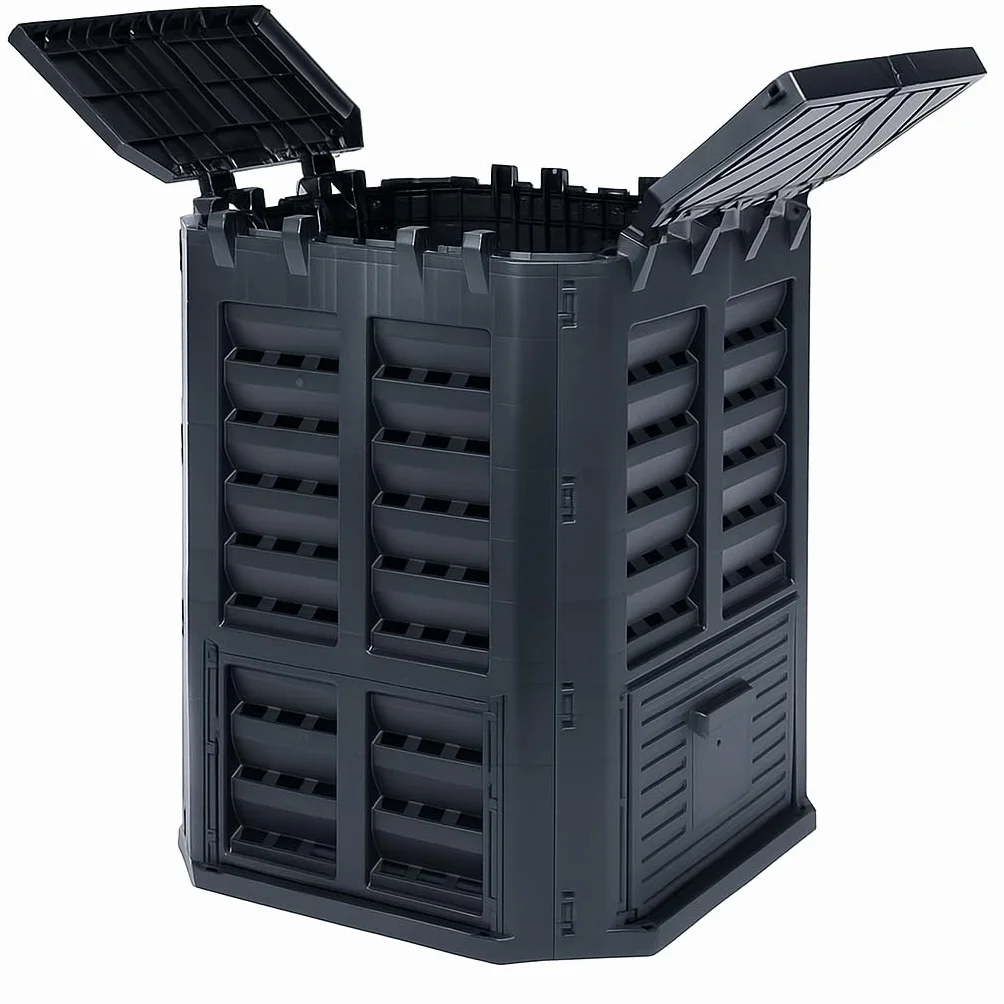 Composteur de Jardin 360L - Conteneur à Compost avec Base - Composteur Thermique en Plastique Noir - Compost - Composteur Thermique - Composteur de Jardin - Composteur