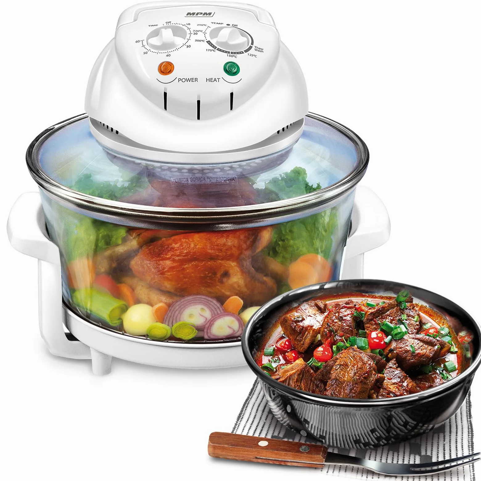 MPM MKO-02 Four à Convection Combi Grill Multifonction Halogène, 11 Litres, Température Réglable jusqu'à 250°C, Minuterie 60 minutes, 1400W