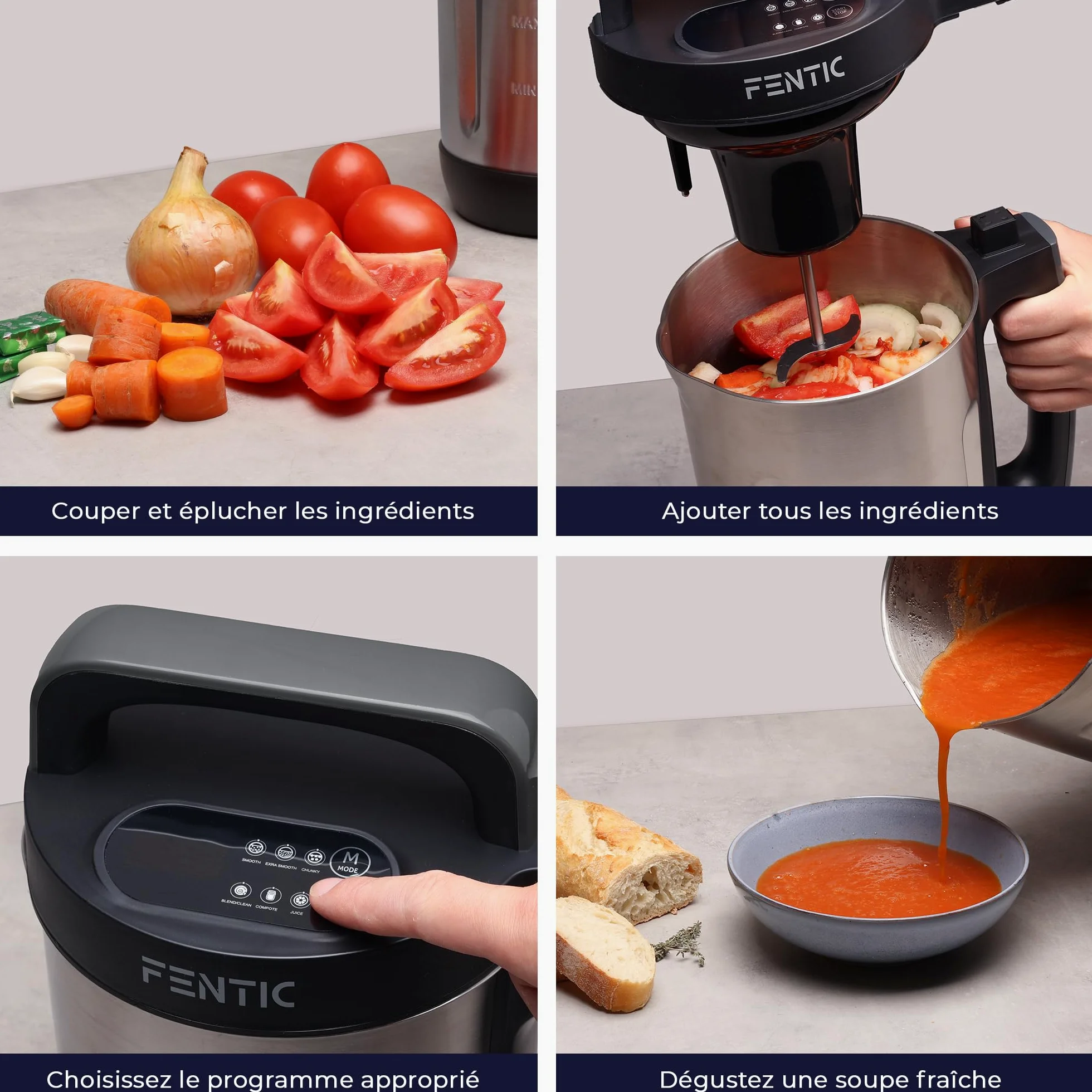 Blender Soupe | 2L | 6 Programmes | Affichage LED | Blender Chauffant | 1000W | Acier Inoxydable/Noir