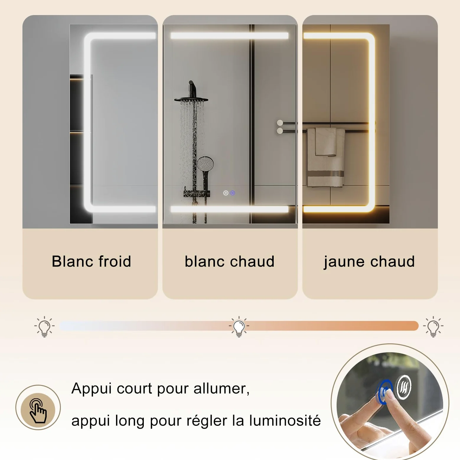 TRIUMPHKEY Armoire de Toilette avec Éclairage, 120 x 75 cm, Design Pliant 3 Panneaux, LED Dimmable, Charnières à Fermeture Douce, Anti-Buée, Prises Intégrées & USB, 5 Niveaux de Rangement
