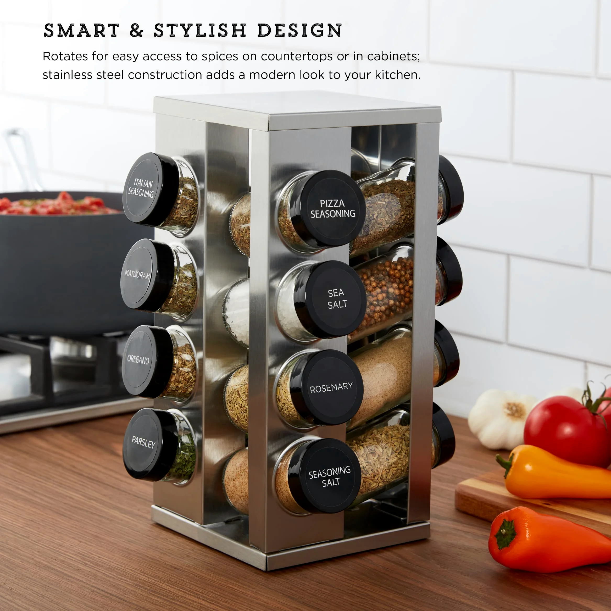 Kamenstein Heritage Étagère à épices pivotante pour comptoir de 16 pots avec recharges d'épices gratuites pour 5 ans