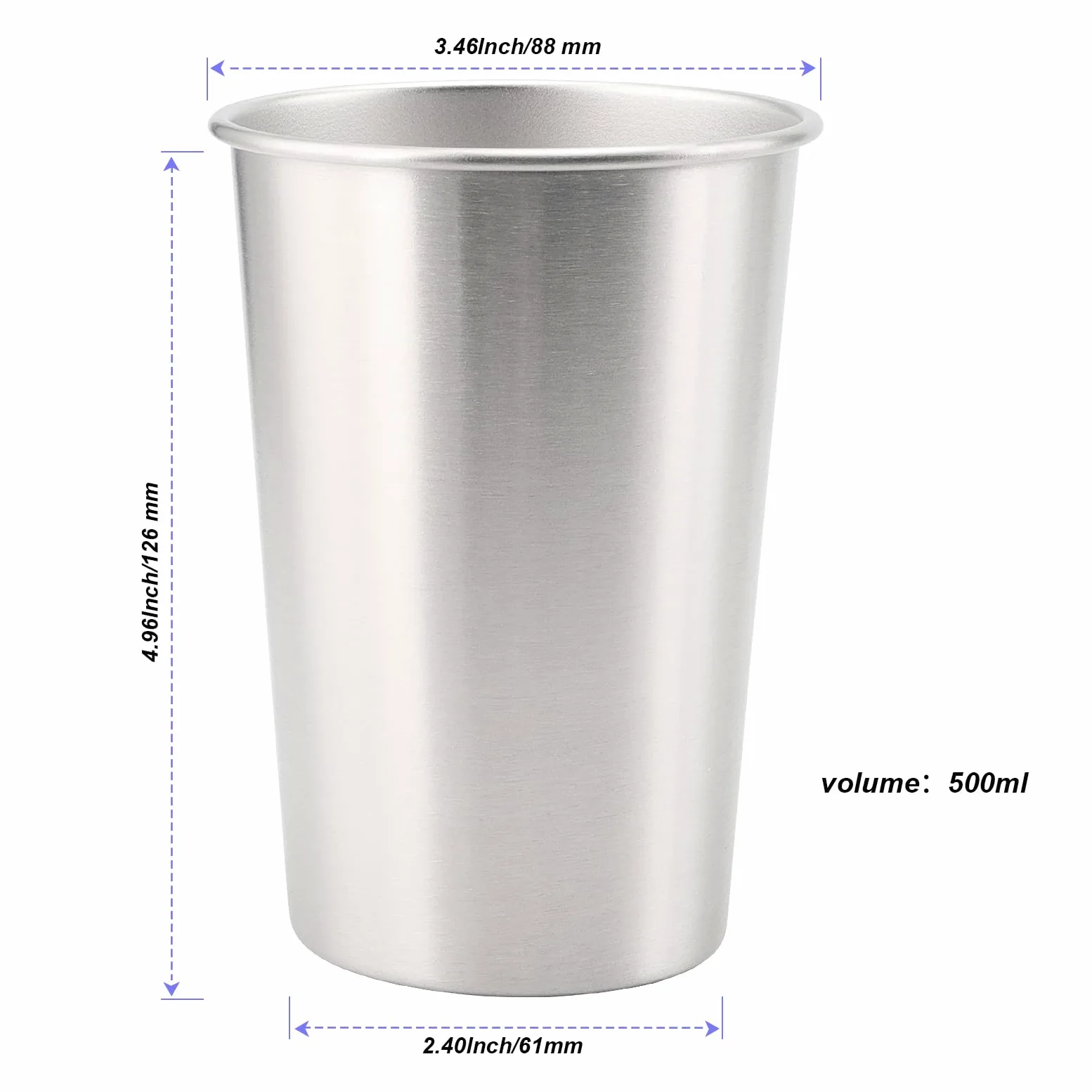 Lot de 24 gobelets en acier inoxydable 304 - Empilables et incassables - Pour bar, maison, restaurant, boissons chaudes et froides - Utilisation en intérieur et en extérieur - 500 ml