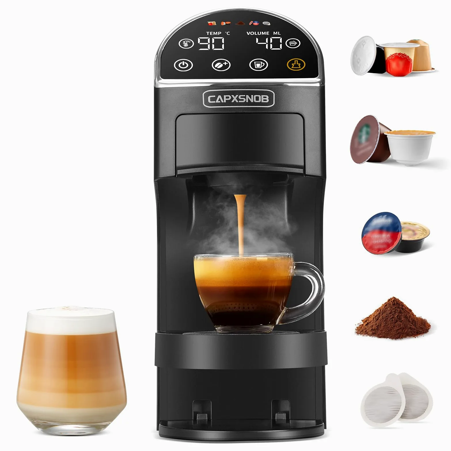 Magician2 Machine à Café Capsules & Dosettes 5 en 1 pour Nespresso, Dolce Gusto, Lavazza A Modo Mio, ESE 44mm & Café Moulu, Écran Tactile, Paramètres Smart, 20Bar, 1.2L, Cafetière pour Maison & Bureau