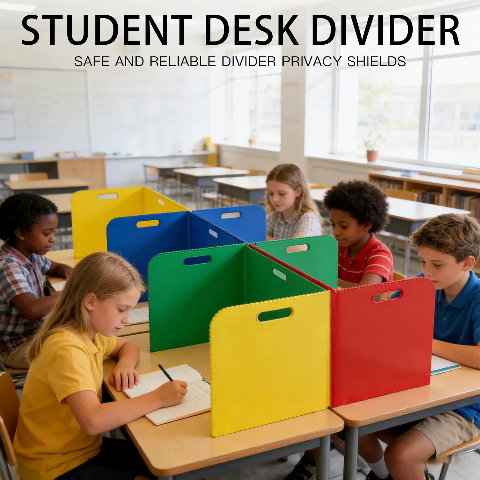 Lot de 12 séparateurs de bureau avec 36 étiquettes nominatives, portables, 4 couleurs, brise-vue, école, polyvalent, cloison de séparation de table en forme de U, pour l'école, le bureau