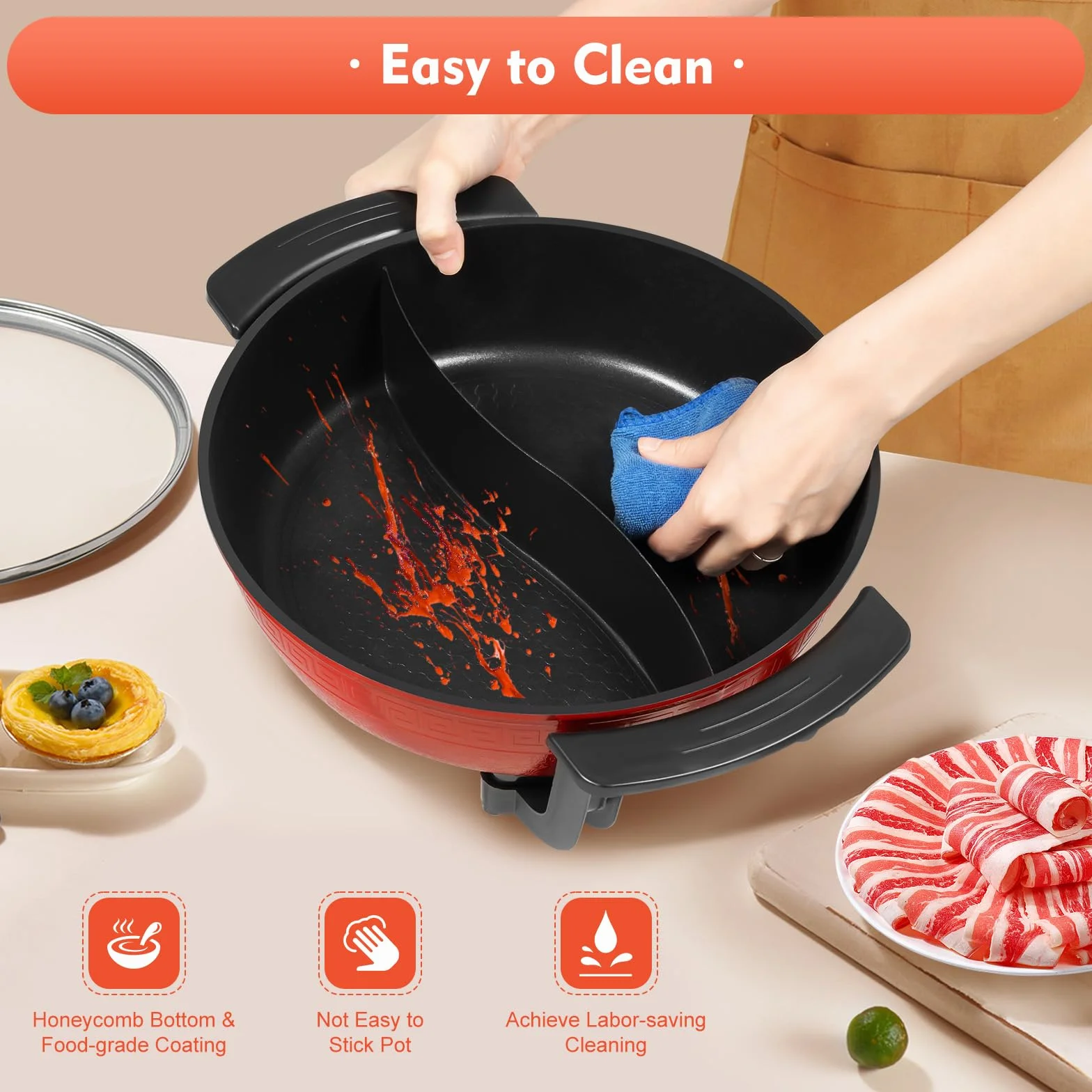 shabu Hot Pot à feu, avec cloison et couvercle, 6 l, pot à soupe électrique domestique, 1300 W 220 V