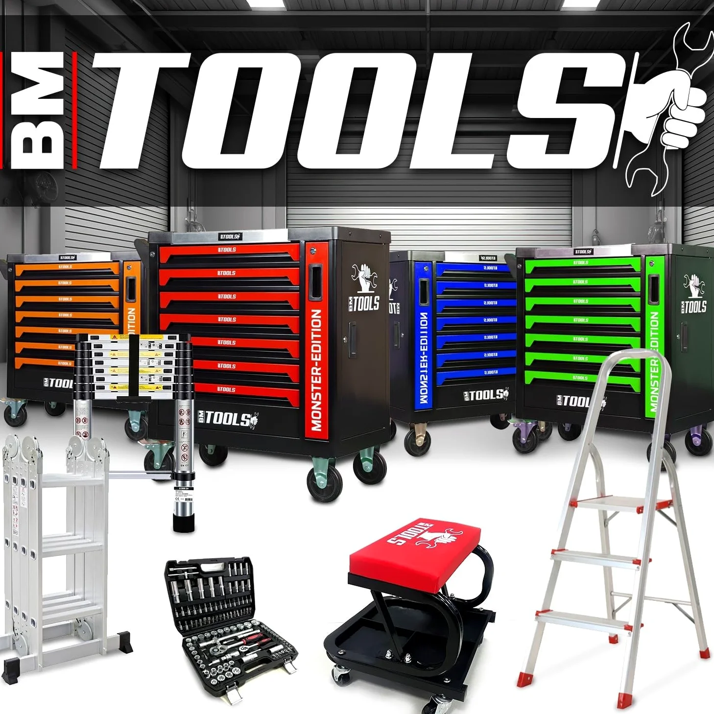 Escabeau à 3 marches BM TOOLS BMT-ESC3-ALU - Haut. de Travail : 59 cm - Prend Peu de Place et se Range Facilement - en Aluminium