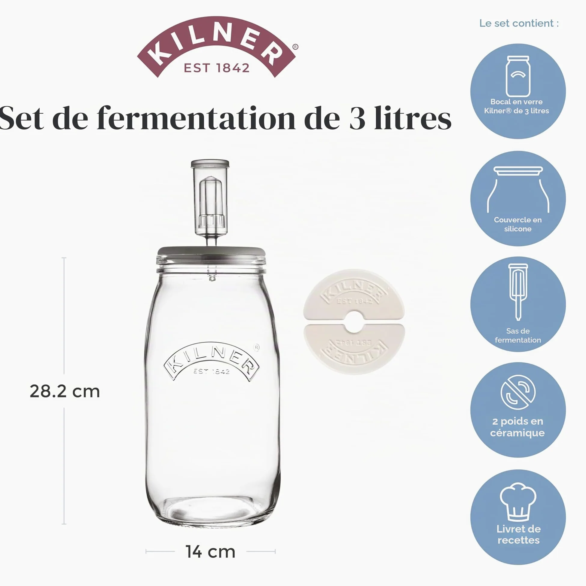 Kilner - Lot de Pots de Fermentation. 3L Fermentation : 3 l, Claire