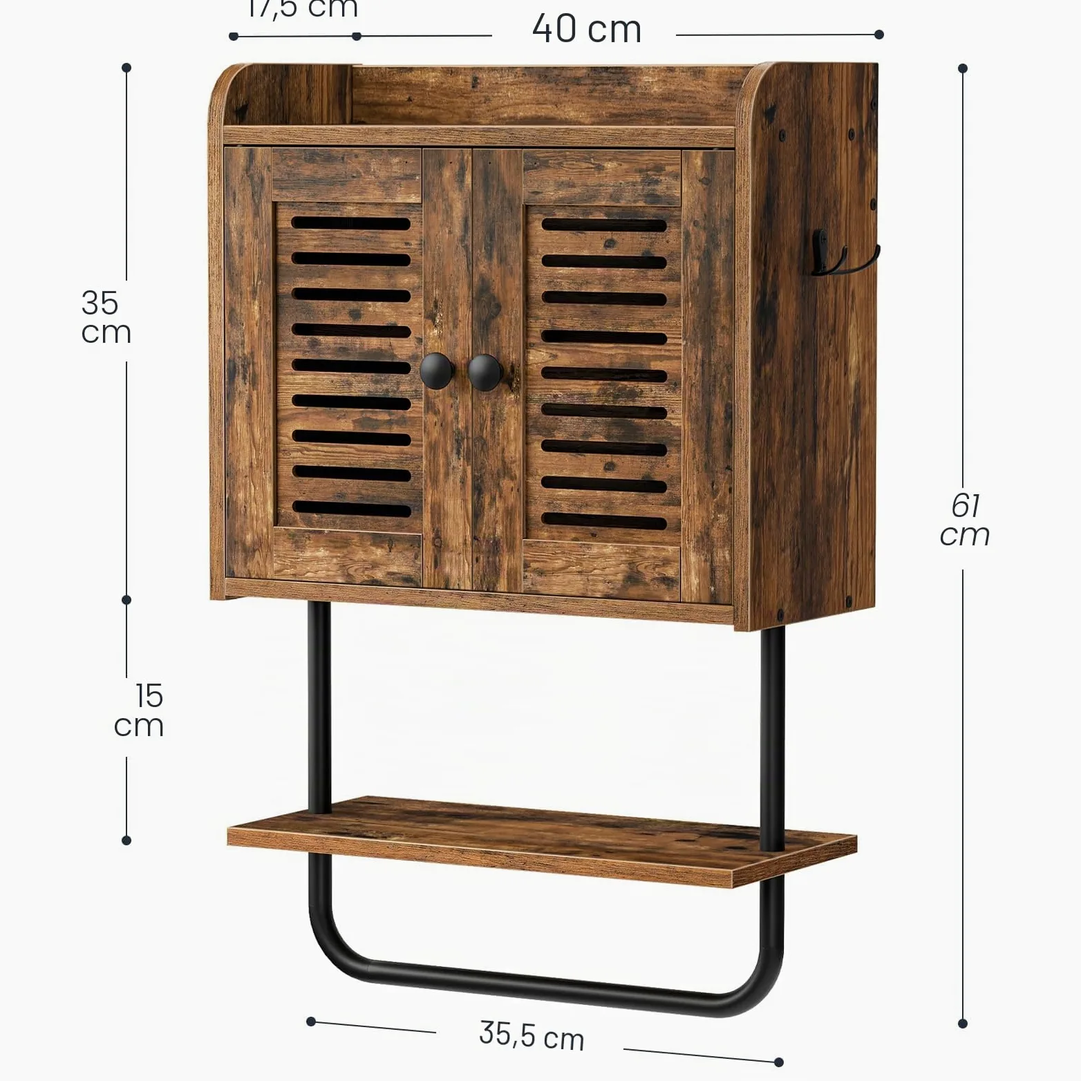 HOOBRO Armoire à Pharmacie, Armoire Murale pour Salle de Bains, Placard de Rangement, Meuble de Cuisine avec Volets, Plateau réglable, 2 Crochets, pour Salle de Bains, Marron Rustique EBF46CW01