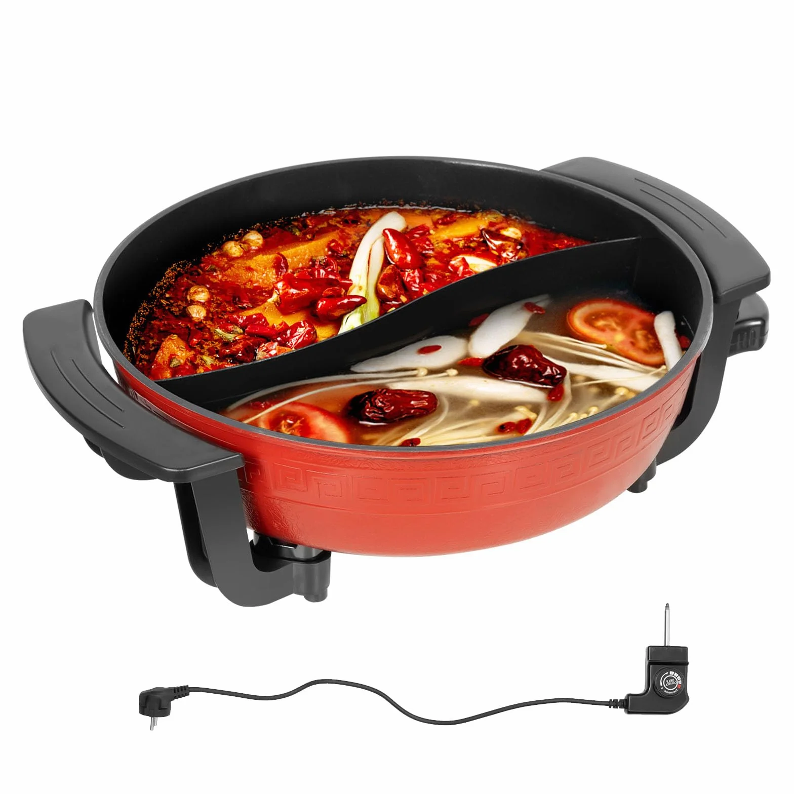Hot Pot électrique 6L Hotpot Topf Doppelseitig Pot électrique 220V 1350W Poêle à fondue électrique avec couvercle antiadhésif Pot chaud chinois pour 3-5 personnes