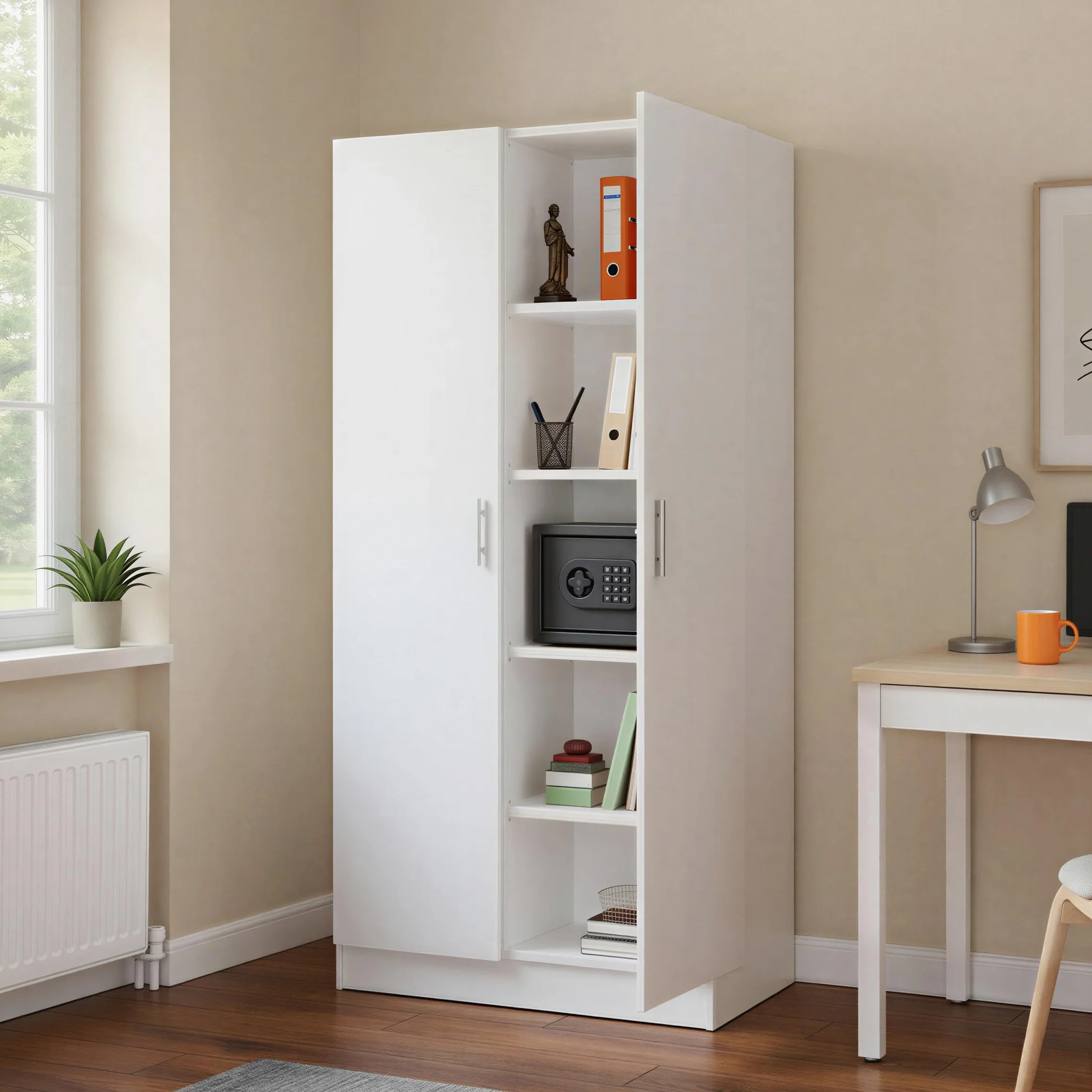 Amazon Basics Armoire de Rangement pour Cuisine, Couloir, Grande Armoire autoportante, Rangement de Garde-Manger étroit avec 2 Portes, étagères réglables, Blanc, 60 x 31,5 x 152,5 cm